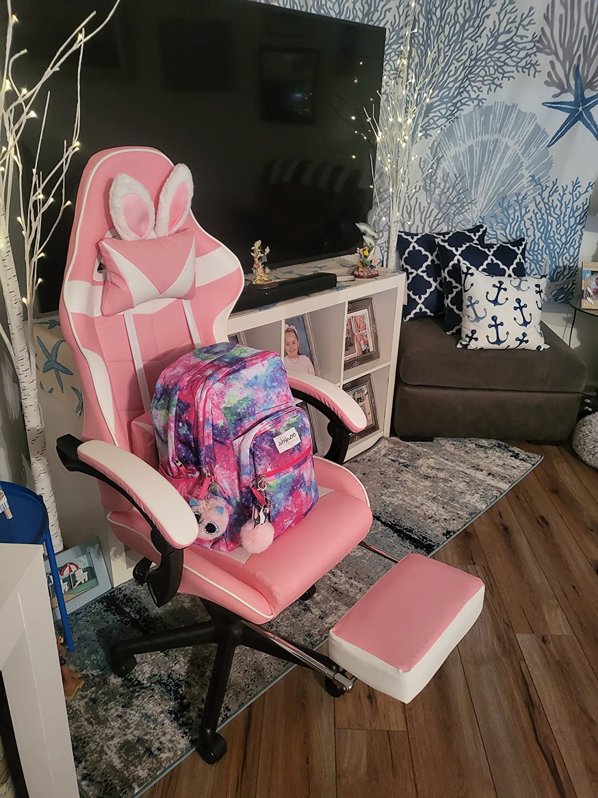 25/mo Finance Soontrans Pink Gaming Chair with Footrest,Lovely
