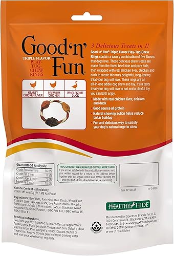 Miniatura 3 de Good'n'Fun Good 'n' Fun - Anillos de triple sabor para masticar, 4 unidades, aperitivo para todos los perros (1 caja de 12 paquetes individuales)