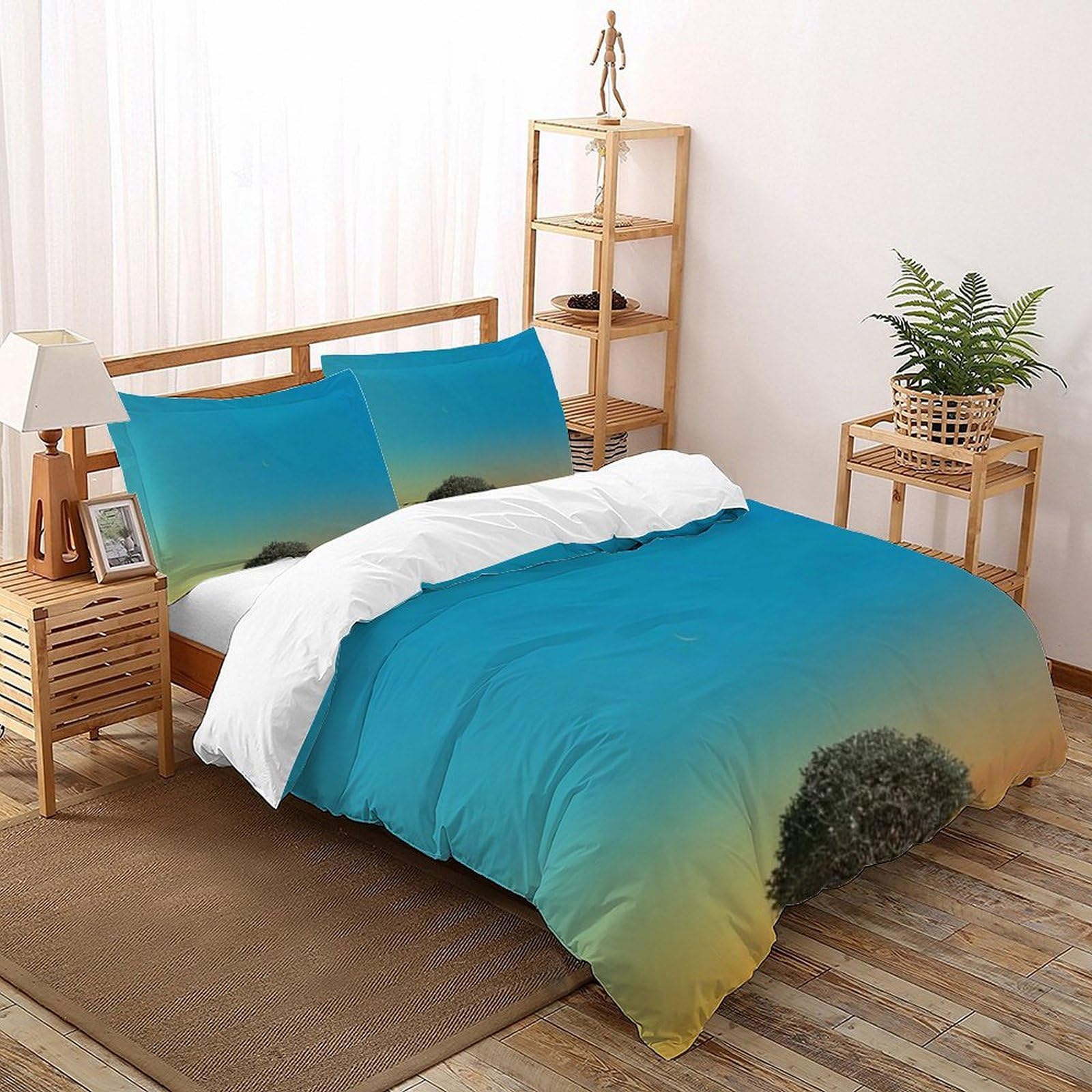 Housse de couette super king anti-plis imprimé plantes pour lit 260x220cm