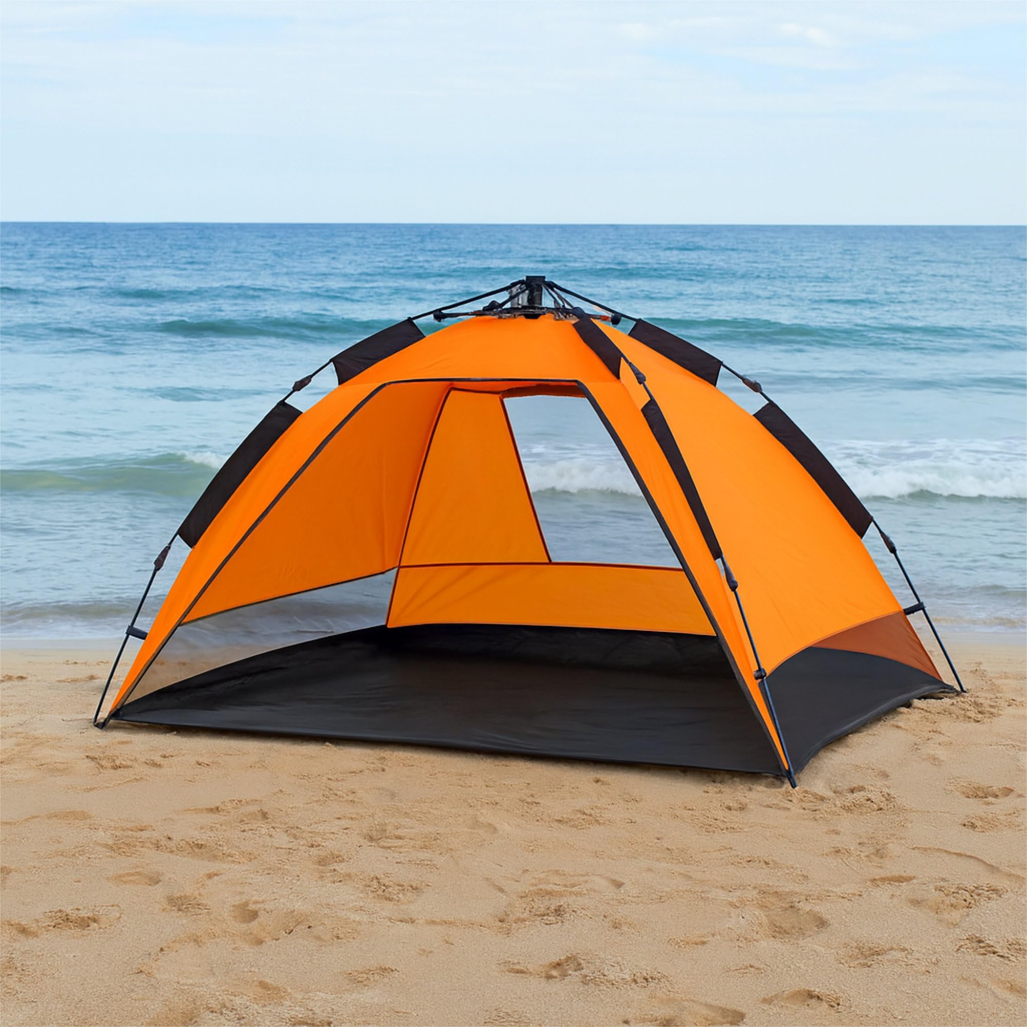 CampFeuer Strandmuschel | Orange/Grau, UV50+ | inkl. Tragetasche | Automatik Strandzelt, Wurfzelt Strand, Sonnenschutz Campingzelt | Instant Pop Up Zelt Strand, Quick Up Sonnenzelt, Windschutz