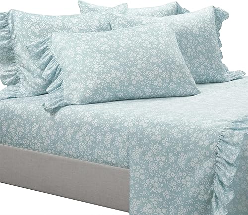 Miniatura 4 de Lush Decor Garden of Flowers - Juego de sábanas de 6 piezas, tamaño Queen, azul