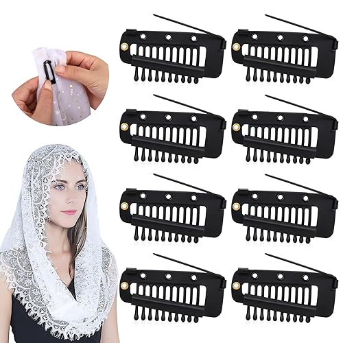 Vodolo Clips Chunni con pasadores de seguridad, 8 unidades de fuerte agarre Chunni Dupatta clips de ajuste indios para mujer, color negro