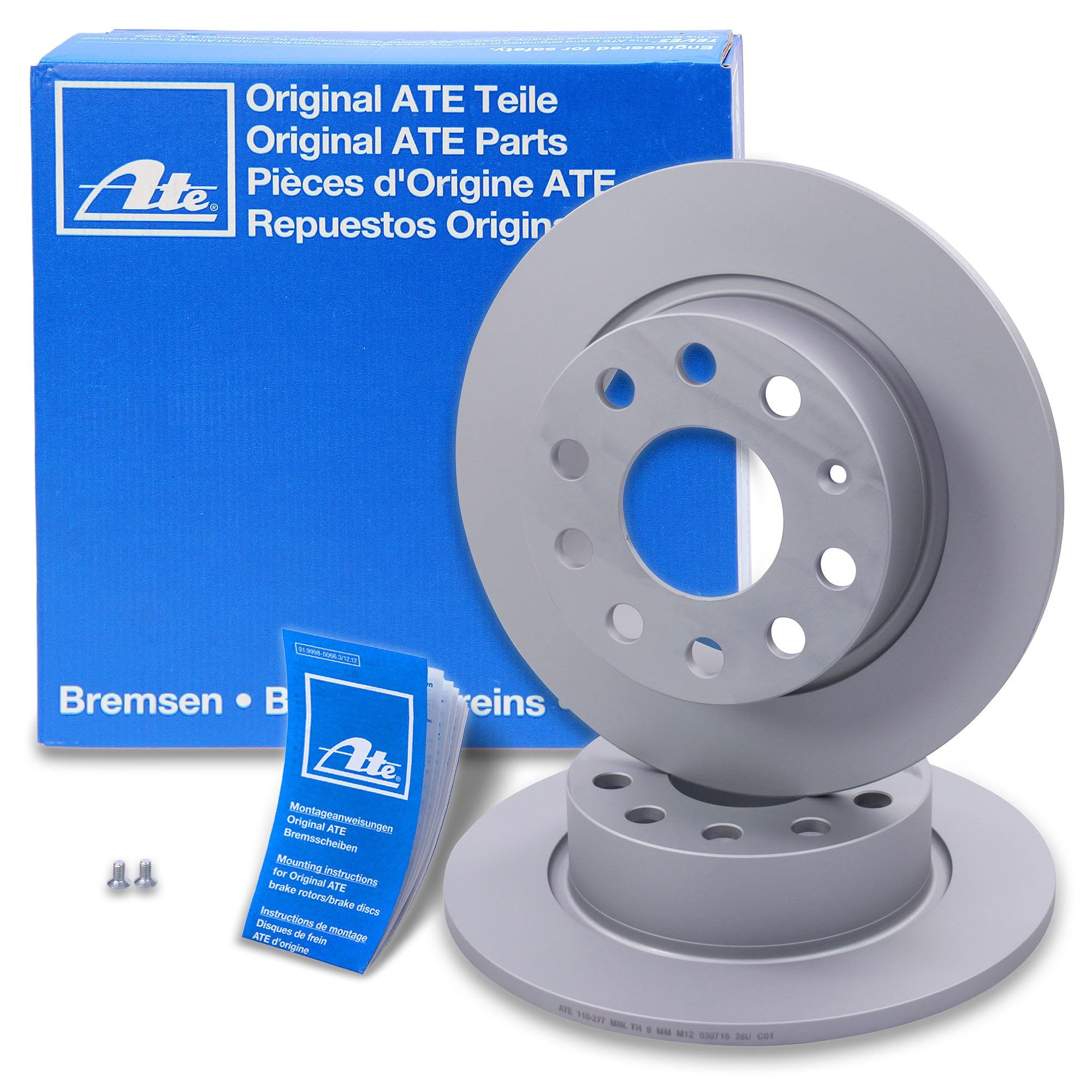 ATE Bremsenset Hinterachse inkl. Bremsscheiben hinten Ø 253 mm voll Hinterachse und Bremsbeläge hinten Kompatibel mit AUDI A3, SEAT LEON, TOLEDO, SKODA OCTAVIA, VW BEETLE, CADDY, GOLF, JETTA, SCIROCCO