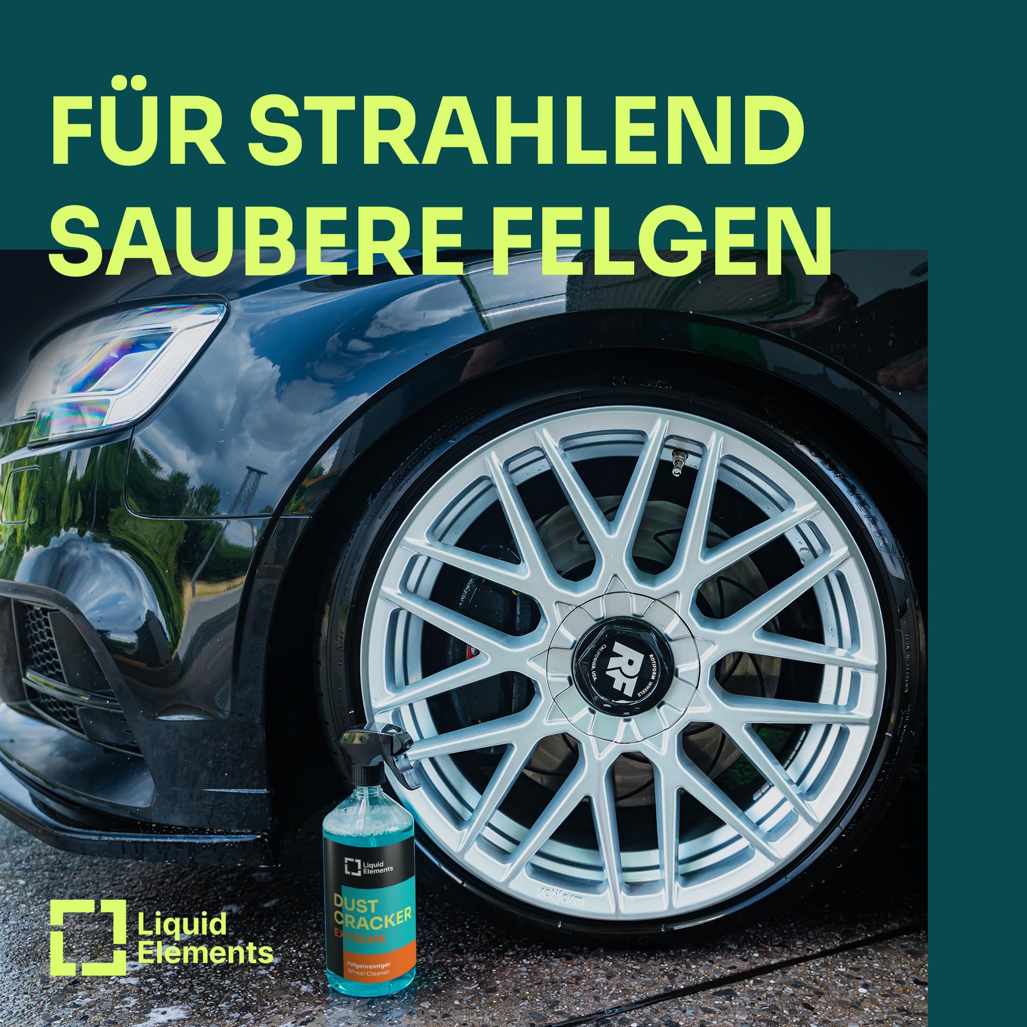 Liquid Elements – Felgenreiniger Dust Cracker Extreme 5 Liter – Reiniger für Alufelgen & Stahlfelgen – entfernt hartnäckigste Verschmutzungen – säurefrei & pH-neutral