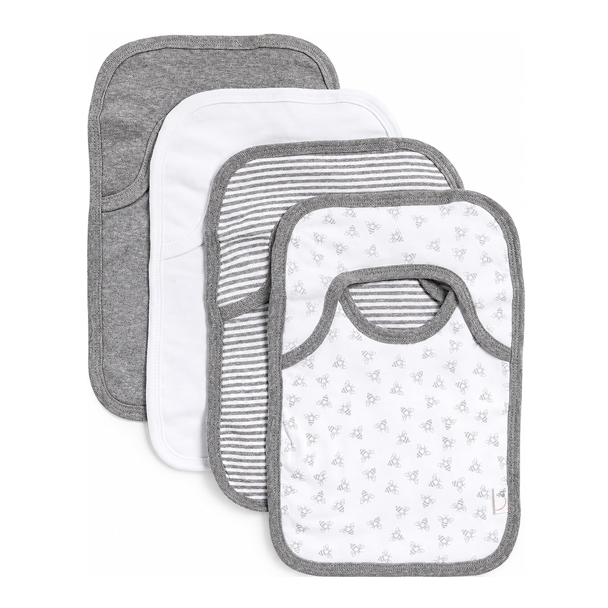 Burt's Bees Baby Unisex Baby Bibs, Lap Shoulder Drool Cloths, Heather Grey Prints, 4-Pack Of
