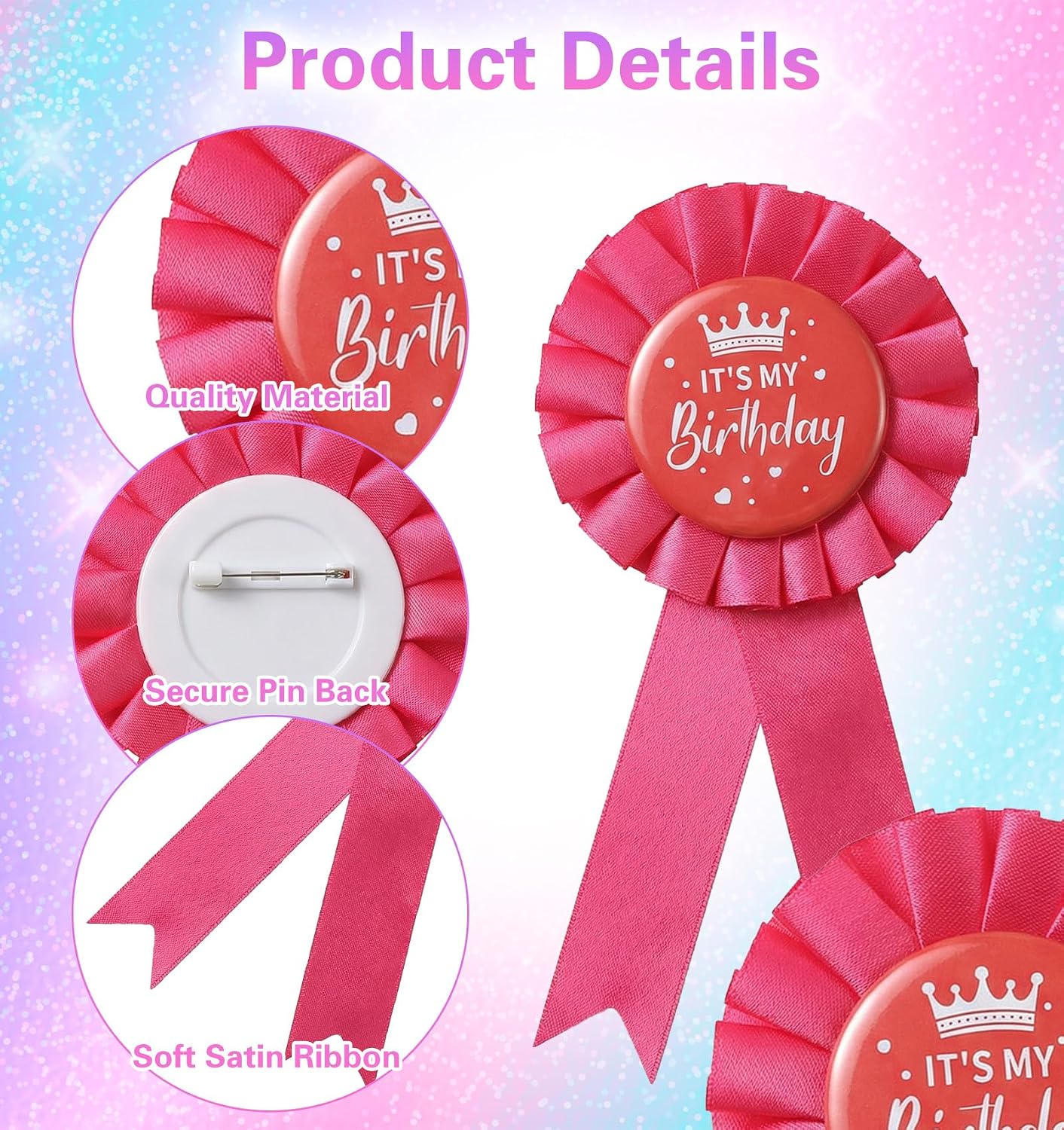 Birthday Pins for Women, Pink Satin Birthday Girl Pin | 6*3 inch, Fabric & Tinplate, Brooch for Women Men, Party Decorations, Gifting Party Favors & Gifting