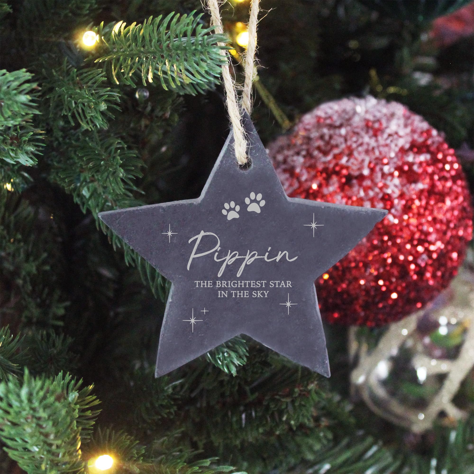 eBuyGB Personalised Pet Memorial Ornament, Slate Star Christmas Decoration, Brightest Star In The Sky Plaque, Cat/Dog Loss Bereavement, Pet Name