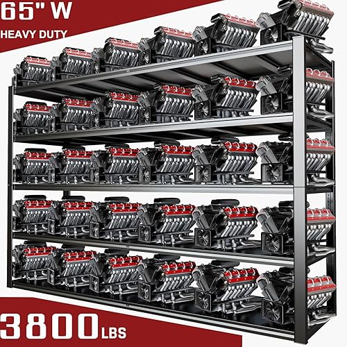 Miniatura 3 de Estantería de garaje de 65 "W resistente, Estantes metálicos ajustables de 5 niveles, Estante de estante de metal comercial, Estantería industrial