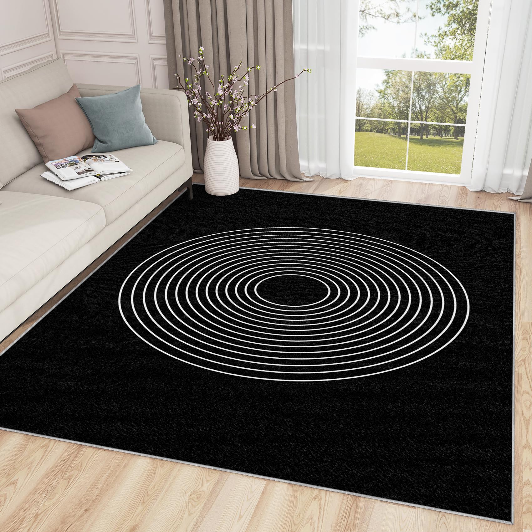 SherAvant Geometric Rug 5x7-7x10 Rug - Geometric Rug - Abstract Modern Area Rug - Black and White Rugs - Minimalist Carpet - Geometric Home Decor