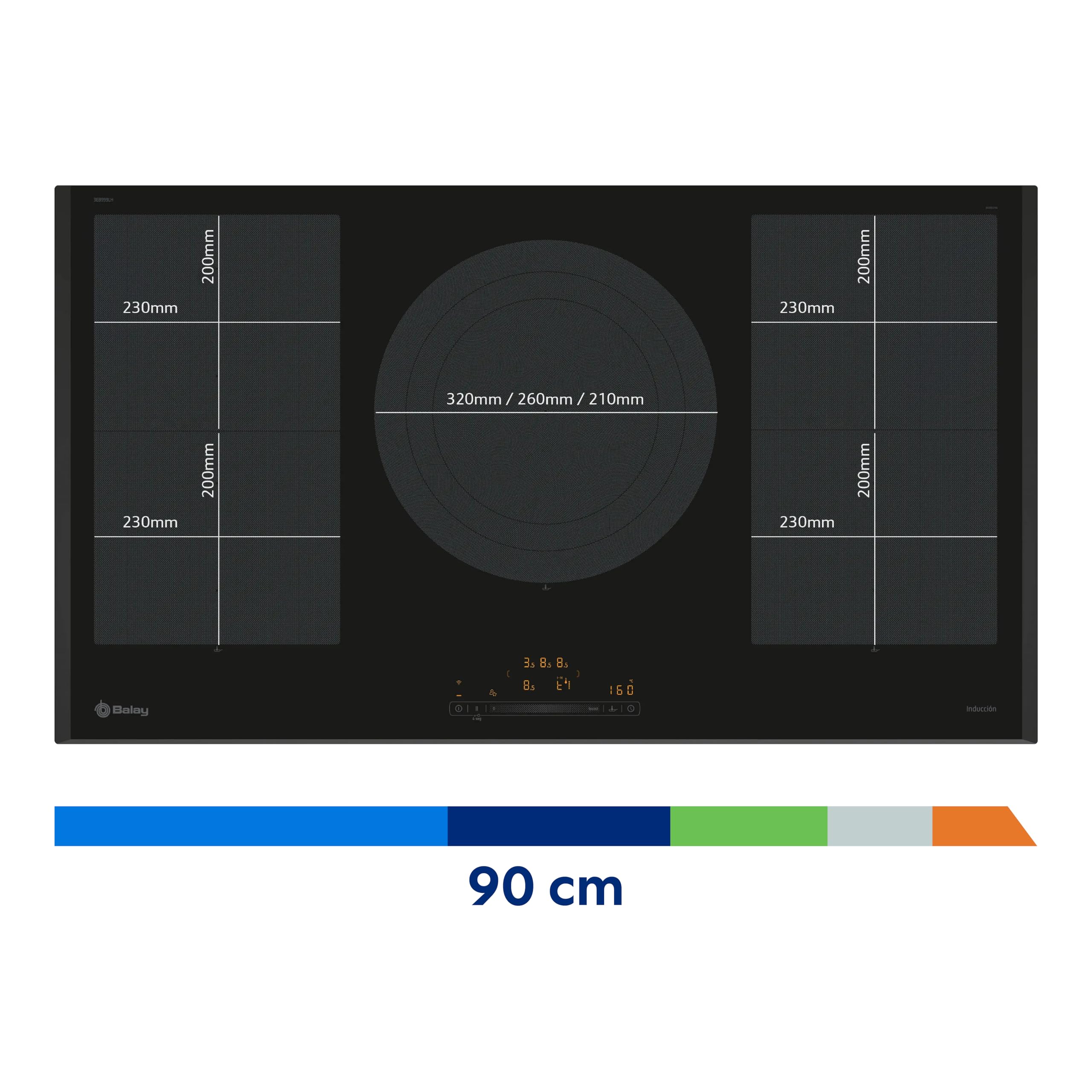 Balay - Placa de Inducción, 90 cm de ancho, Flex Inducción, 3 Zonas, Zona de 32 cm,11 Niveles, Función Sprint, Negro, 3EB999LH