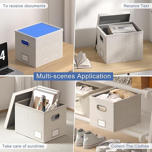 Miniatura 4 de GRSQYS Caja organizadora de archivos para colgar archivos con tapa, juego de 3 carpetas decorativas colgantes con marco de plástico de una pieza