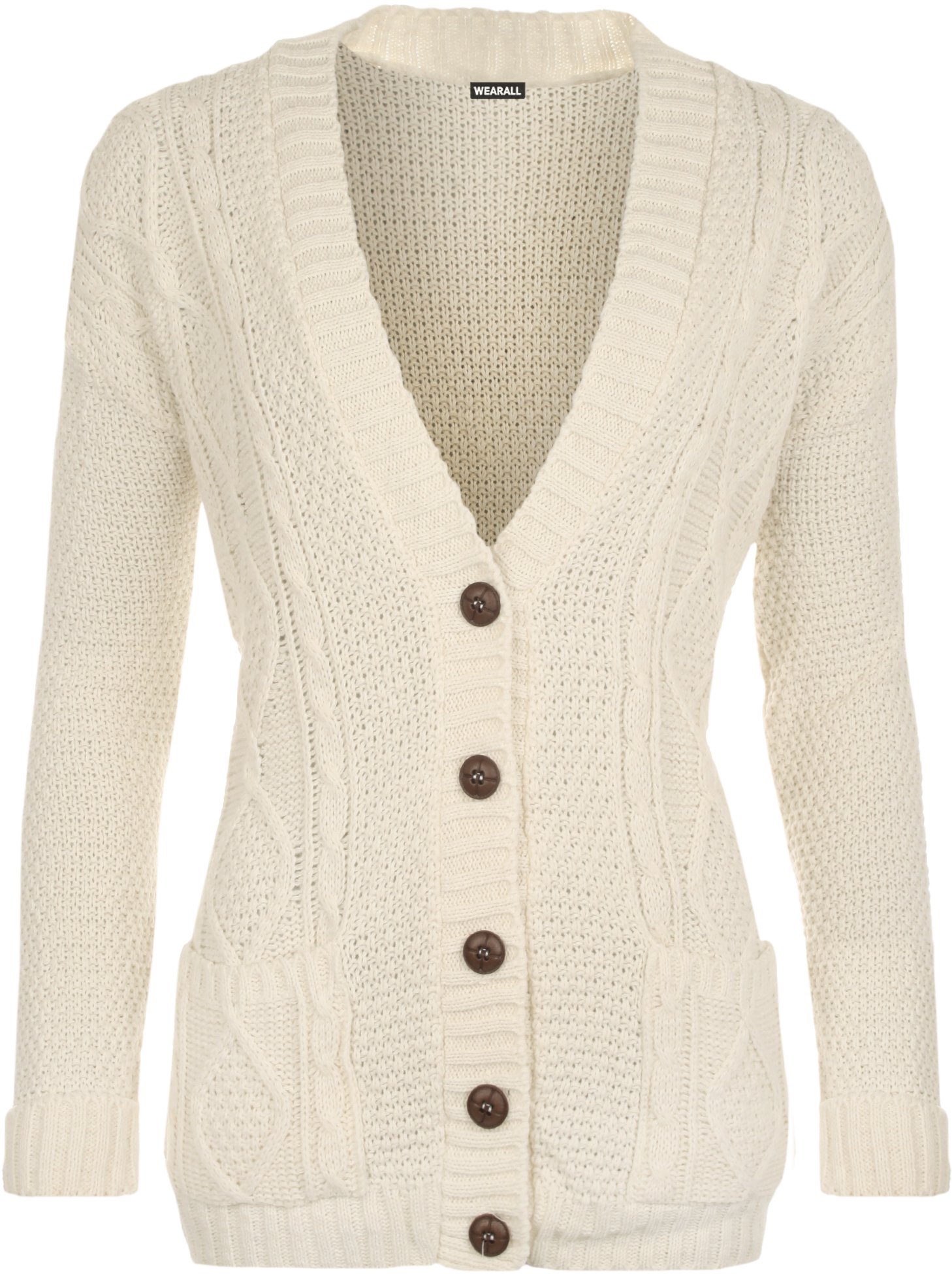 Wearall Women's Cream Cable Knitted Button Cardigan Long Sleeve Boyfriend Top - 20-22