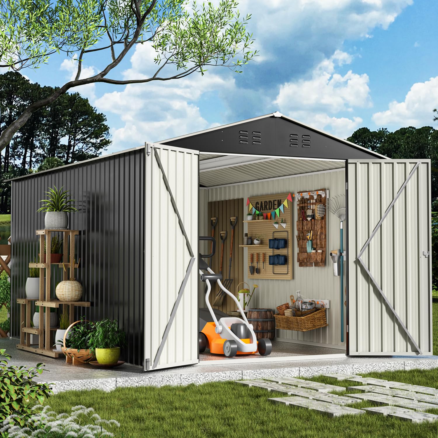 Amazon.com : VIWAT 8x12 FT Outdoor Steel Storage Shed with Updated