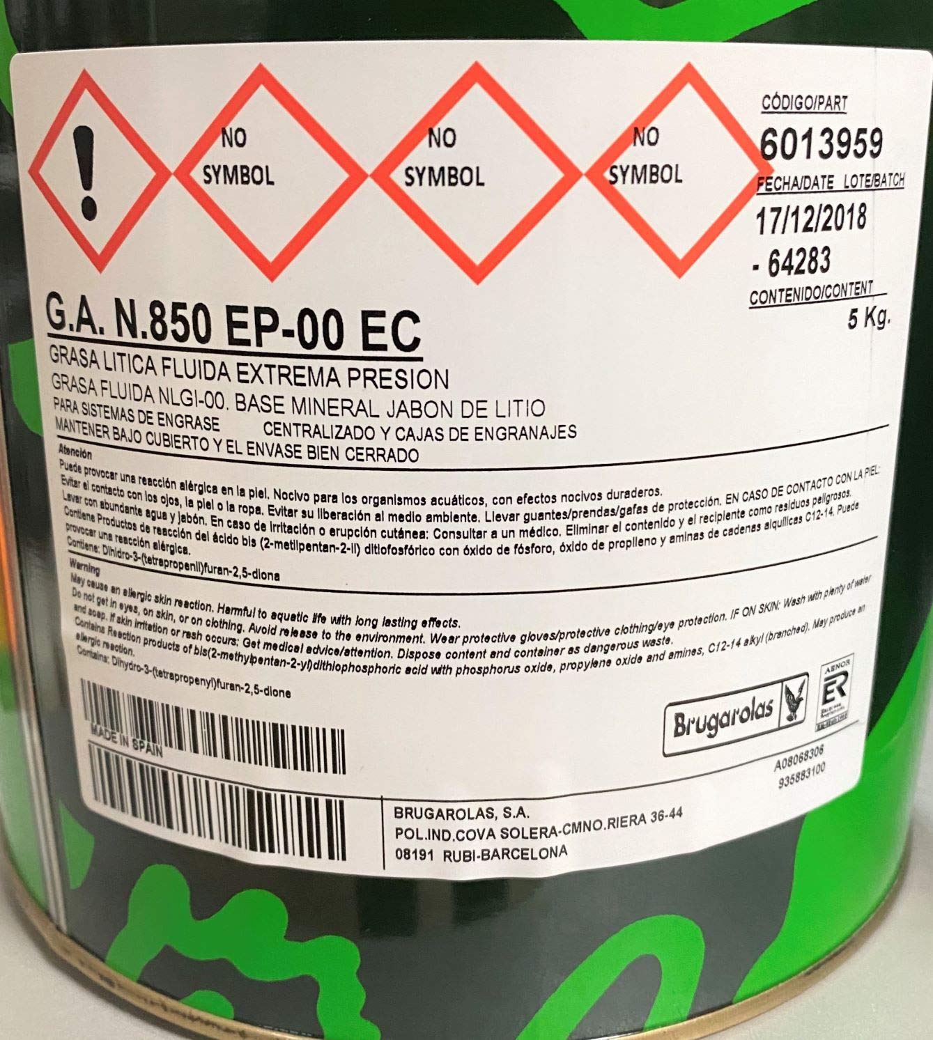 Grasa Litio Águila n850 EP-f 00. 5 Kilos. Excelente y Duradera para engrase y lubricación en General.