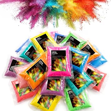 Ceya Holi Run Powder,20 Pack 3.5oz/100g Each Washable Rangoli Powder