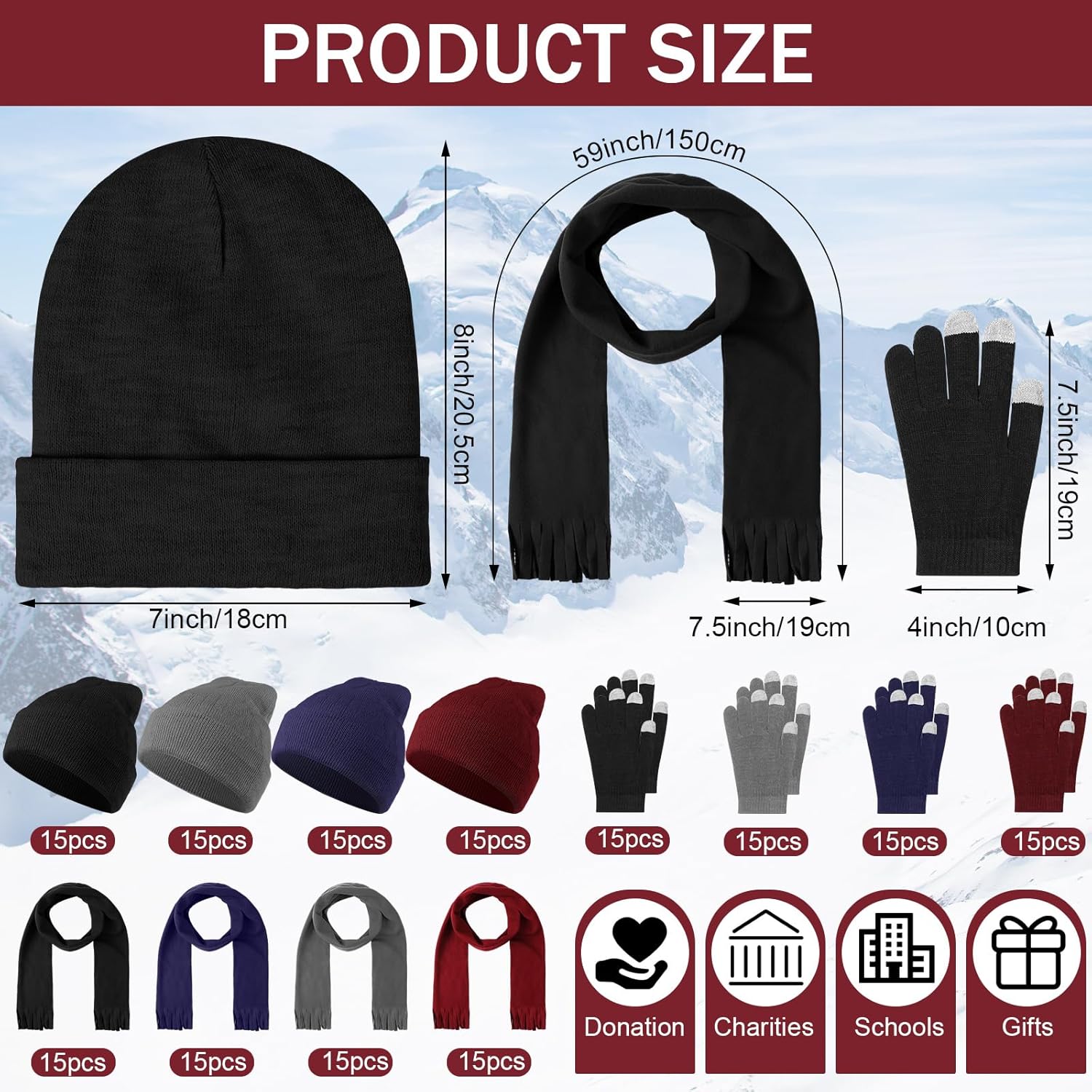 Suhine Winter Hat Scarf Gloves Set Warm Fleece Scarves Touch Screen Glove Knit Beanies for Women Men Donation Homeless Care - Image 2