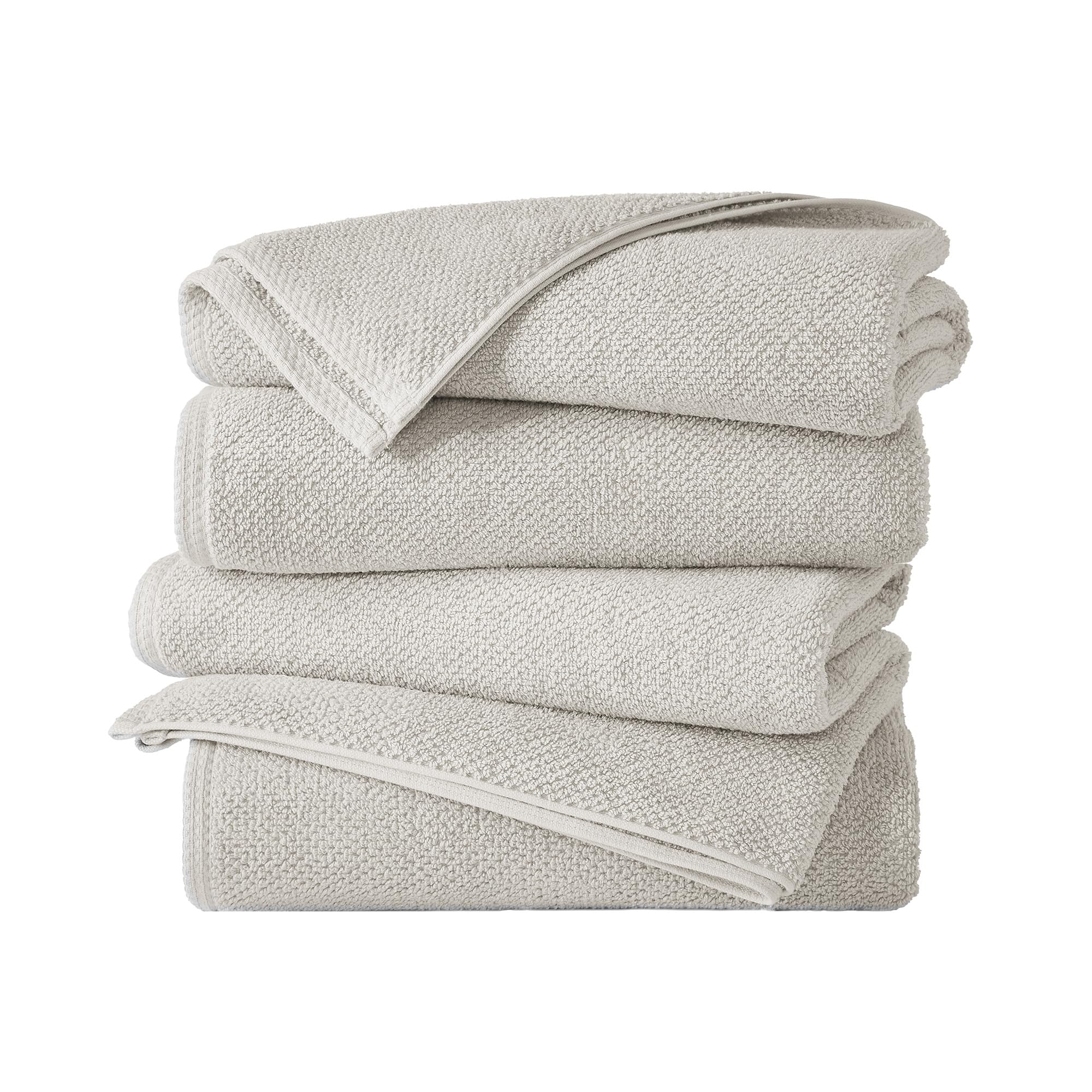 Great Bay Home 100% Cotton 4 Pack 54x27 Bath Towel Set - Absorbent, Quick-Drying, Durable Towels for Bathroom Decor - Low-Twist, Two-Ply Fibers (Light Grey)