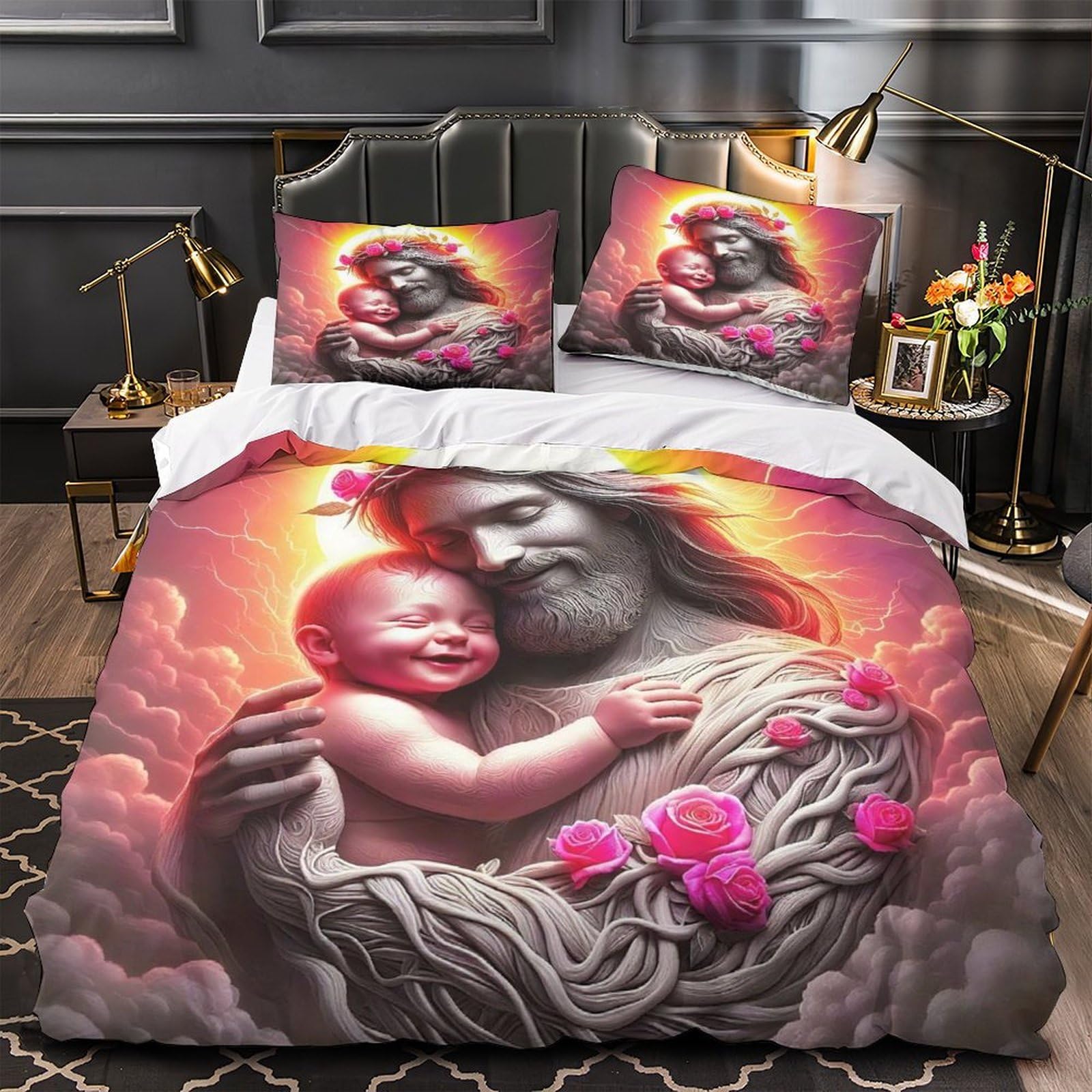 Parure de lit espoir et amour avec motif Jésus 3D pour des nuits sereines
