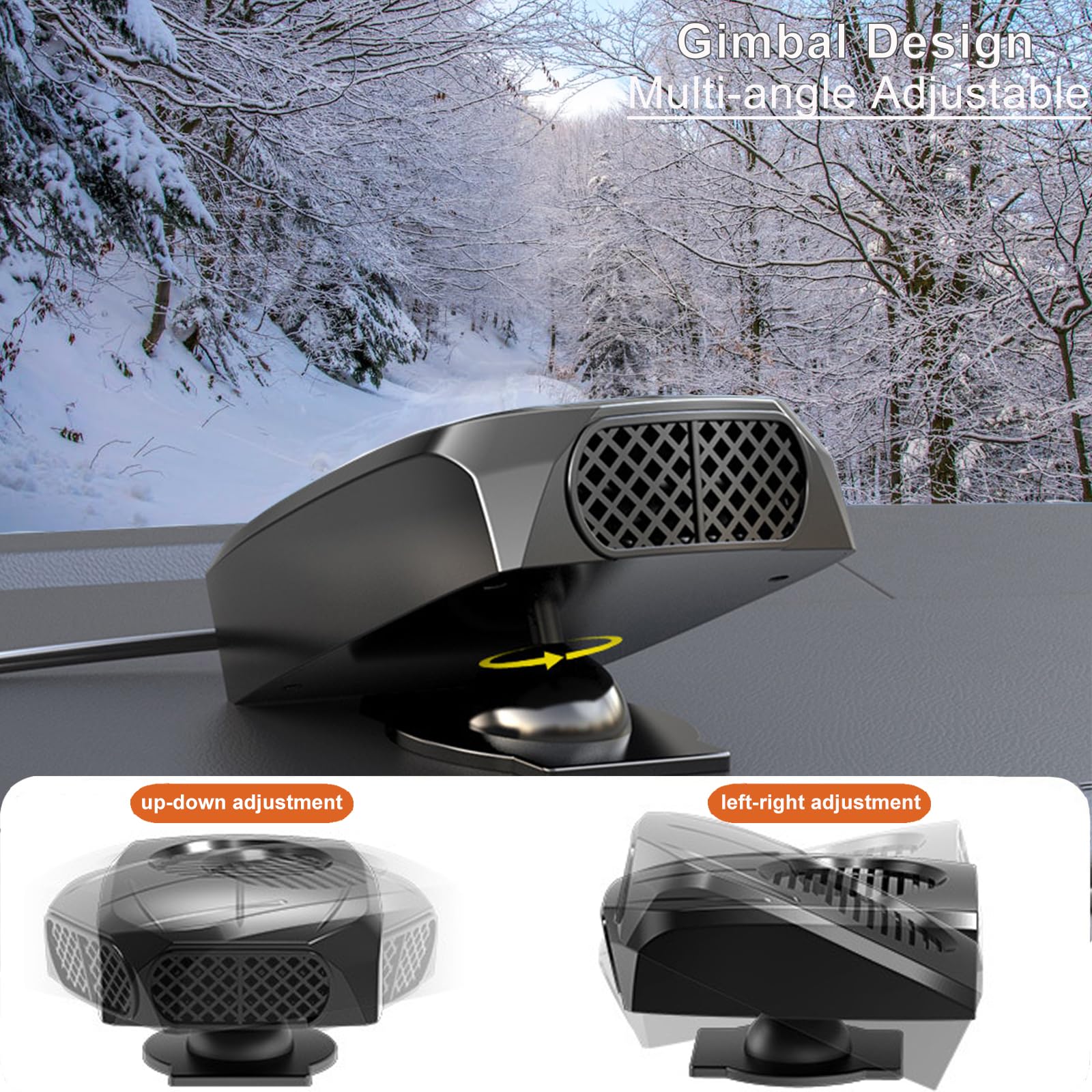 Chauffage Voiture 12V 3 En 1 - Dégivreur Pare-brise - 2 Modes - Boule Réglable 360° - Pour Hiver