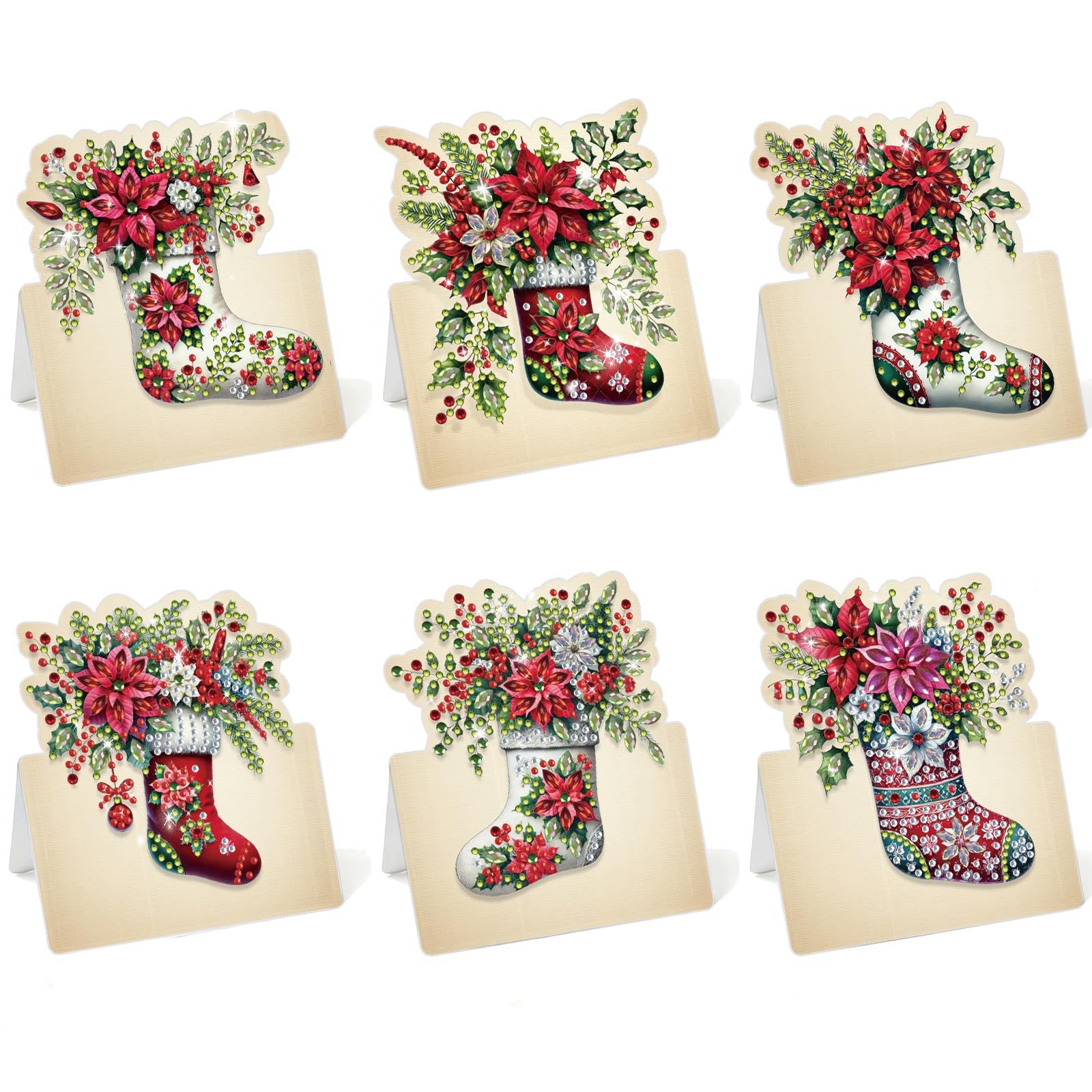 Lebartm 6Pcs 3D Folding Greeting Card DIY Diamond Art Painting Foldable Thank You Cards with White Envelopes Blessing Greeting Card Set for Festival Holiday-Christmas Stockings02 โ image 1