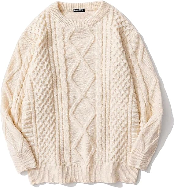 Vamtac Cable Knit Sweater Women Solid Oversized Pullover Sweaters Casual Vintage Crewneck Woven Tops