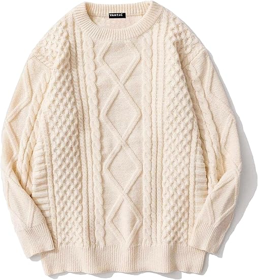 Vamtac Cable Knit Sweater Women Solid Oversized Pullover Sweaters Casual Vintage Crewneck Woven Tops