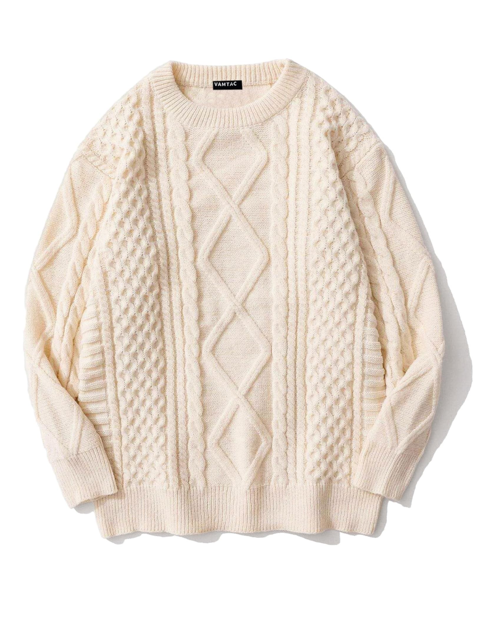 Vamtac Cable Knit Sweater Women Solid Oversized Pullover Sweaters Casual Vintage Crewneck Woven Tops