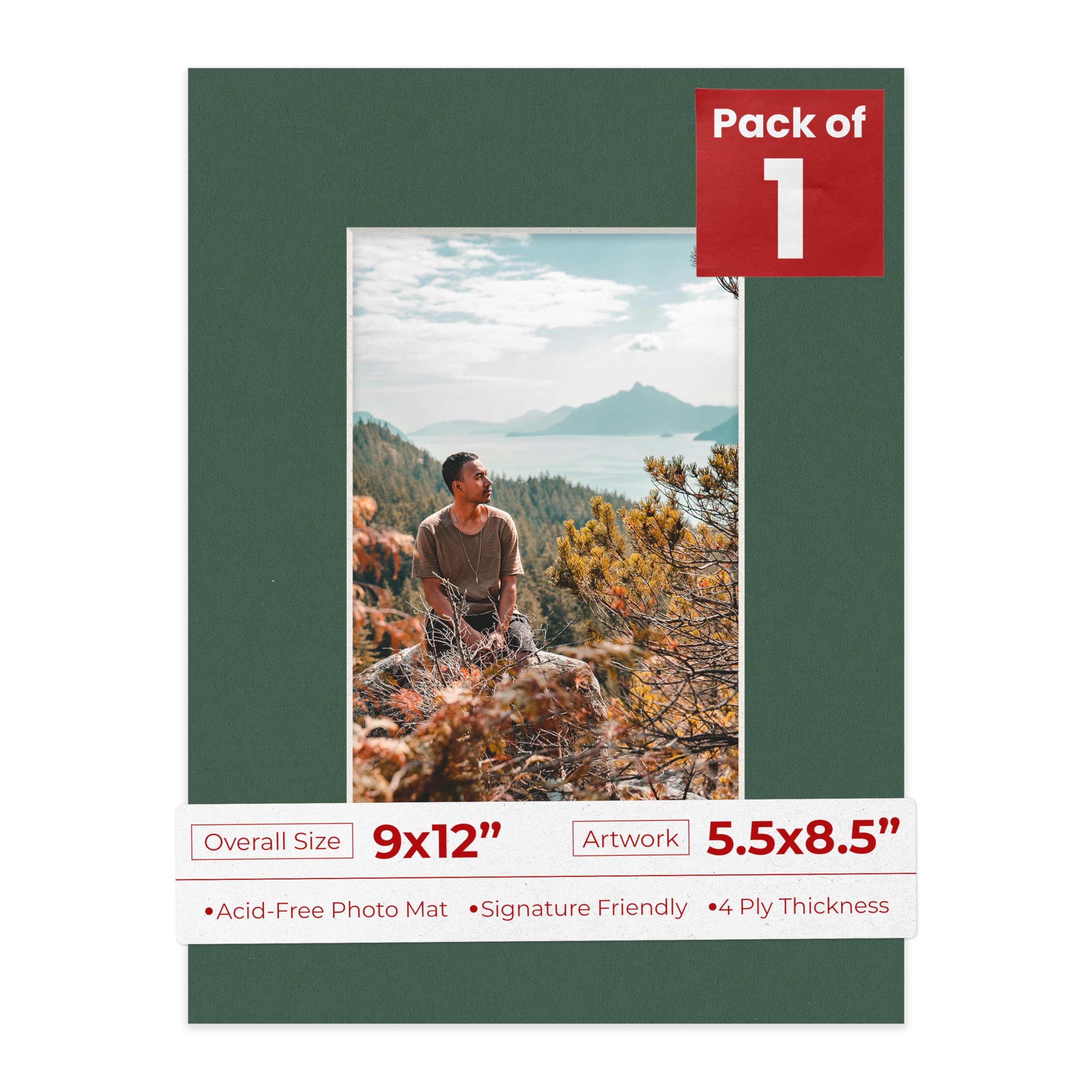 9x12 Mat Bevel Cut for 5.5x8.5 Photos - Acid Free Hunter Green Precut Matboard - For Pictures, Photos, Framing - 4-ply Thickness-image-10