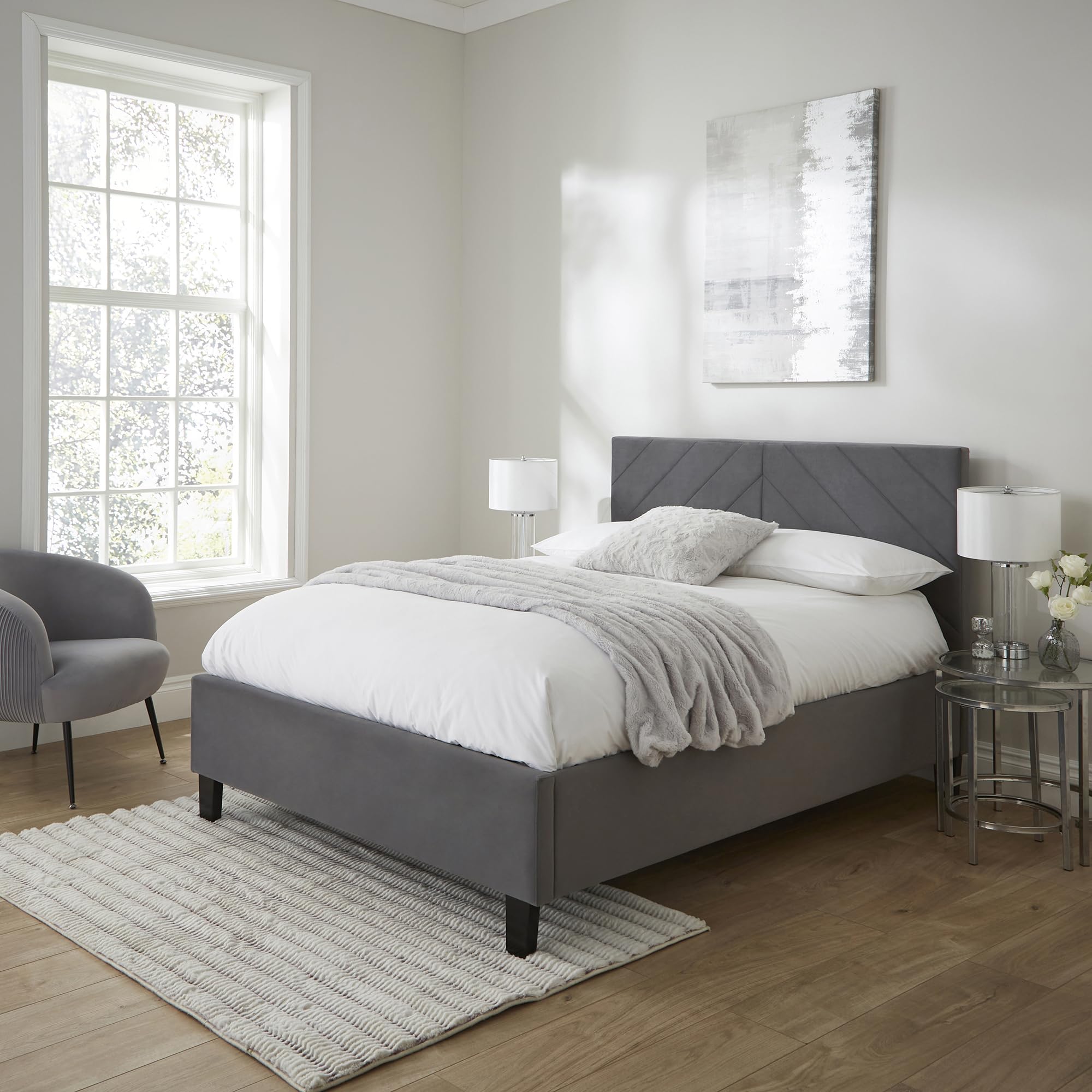 Gfw Thea King Size Grey Velvet End Lift Ottoman Bed