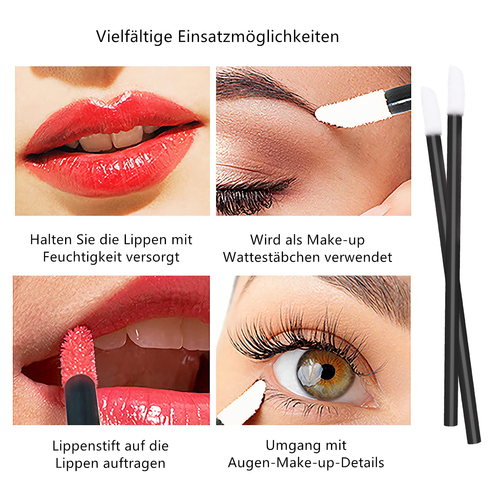 VEGCOO 300 pennelli per rossetto, usa e getta, pennello per labbra perfetto (nero)