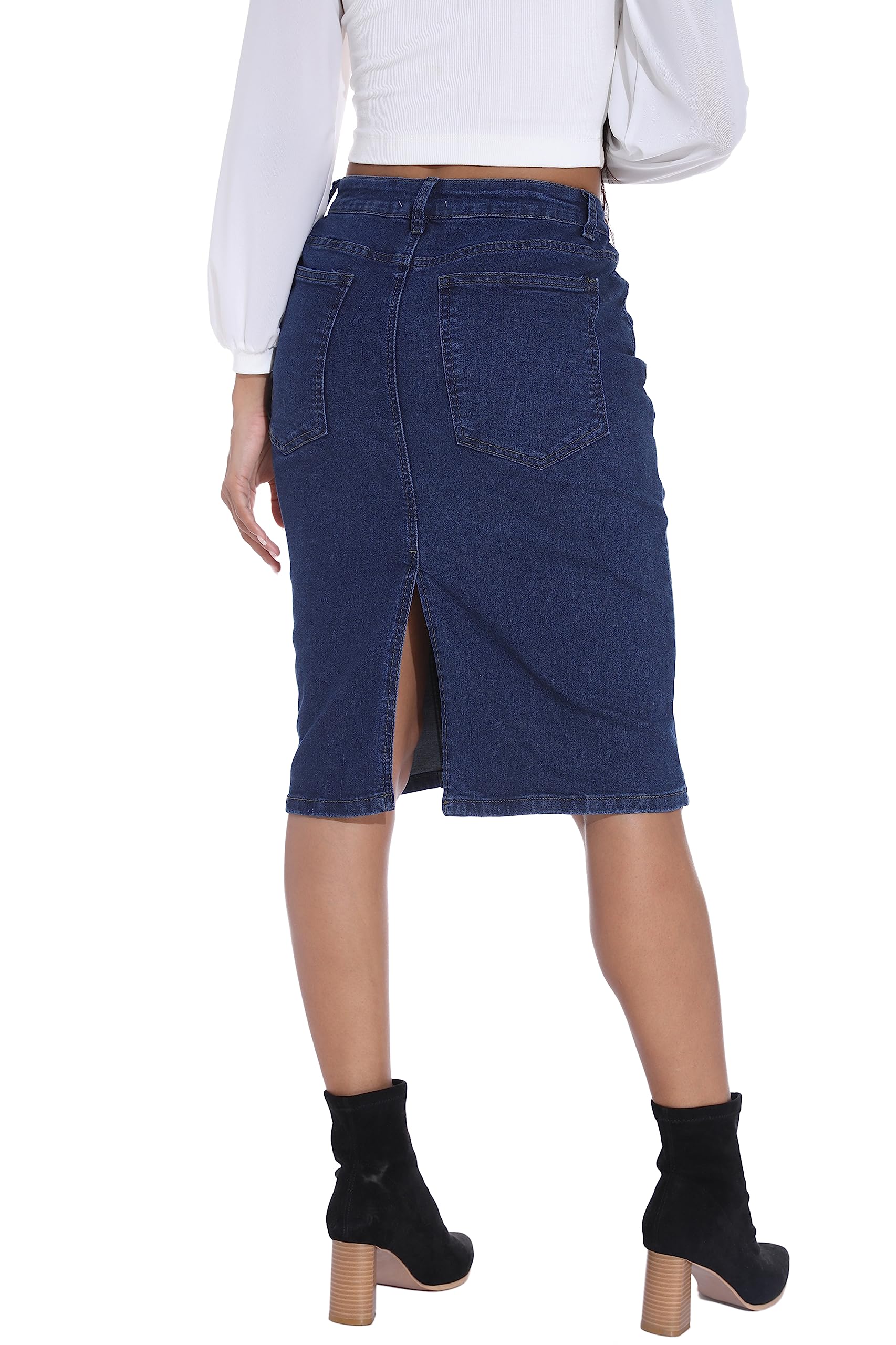GUANYY Jeansrock für Damen, hohe Taille, knielang, schmale Passform, Bleistift-Stretch-Jeansrock