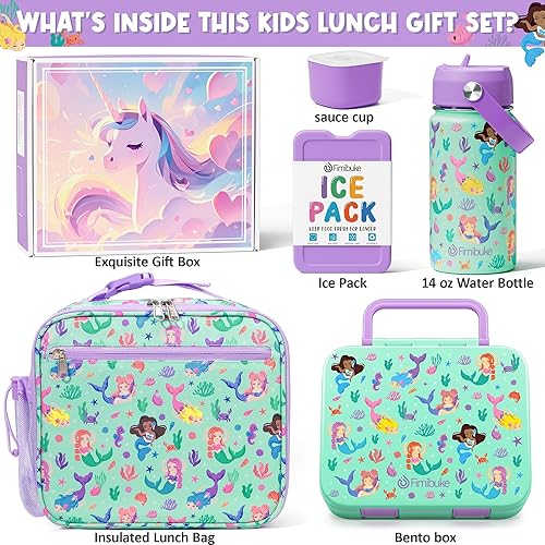 Miniatura 2 de Fimibuke Lonchera Bento para Niños - Contenedor de Snacks Bento para Niños Pequeños con 3 Compartimentos, Botella de Agua de Acero Inoxidable, Bolsa
