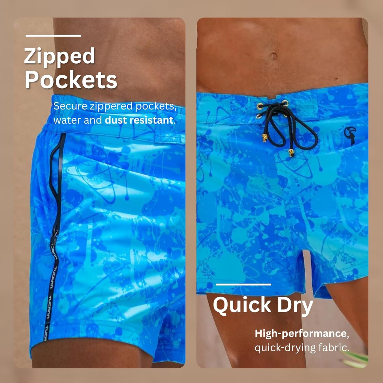 Tucann Men's Trunks 3" Compression Liner Quick Dry Zipper Pocket Chlorine Resistan 4 Way Stretch Swim Shorts for Men