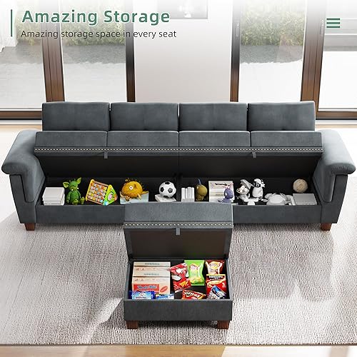 Miniatura 3 de Shintenchi Sofá seccional, sofá convertible en forma de L con almacenamiento, sofá modular con otomana de almacenamiento para sala de estar,