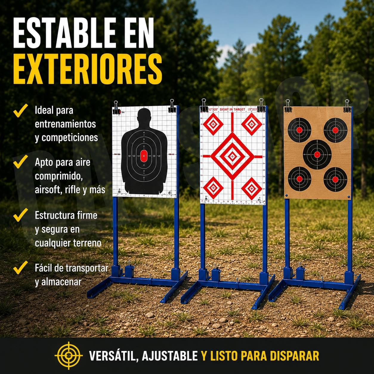 Soporte para objetivos de tiro –siluetas y dianas de puntuación - ajustable
