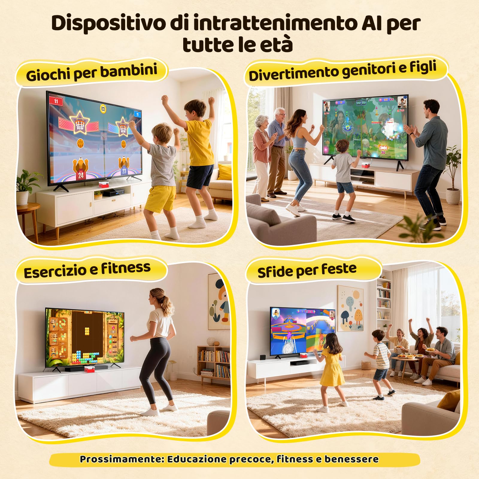 Kinhank MotionX Console di Gioco per Bambini e Famiglie, Console Videogiochi TV con Rilevamento del Movimento AI con 40+ Giochi Interattivi, Aggiornamenti Mensili, Plug & Play Game Console, Regalo