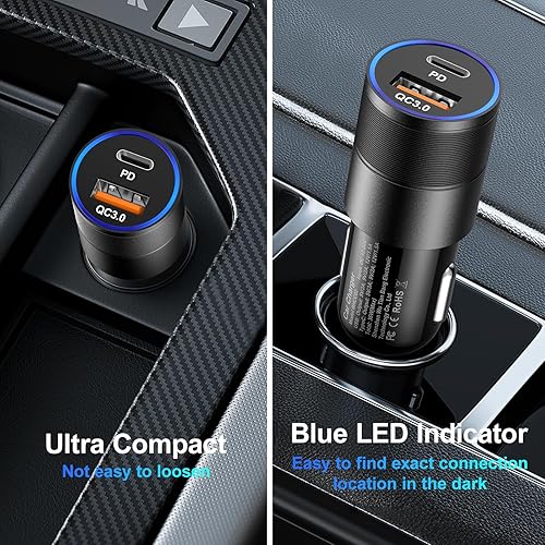 Miniatura 6 de Cargador de coche para iPhone 15 Pro Max, paquete de 2 unidades de 36 W PD y QC3.0 de doble puerto USB C cargador de coche adaptador de cargador de