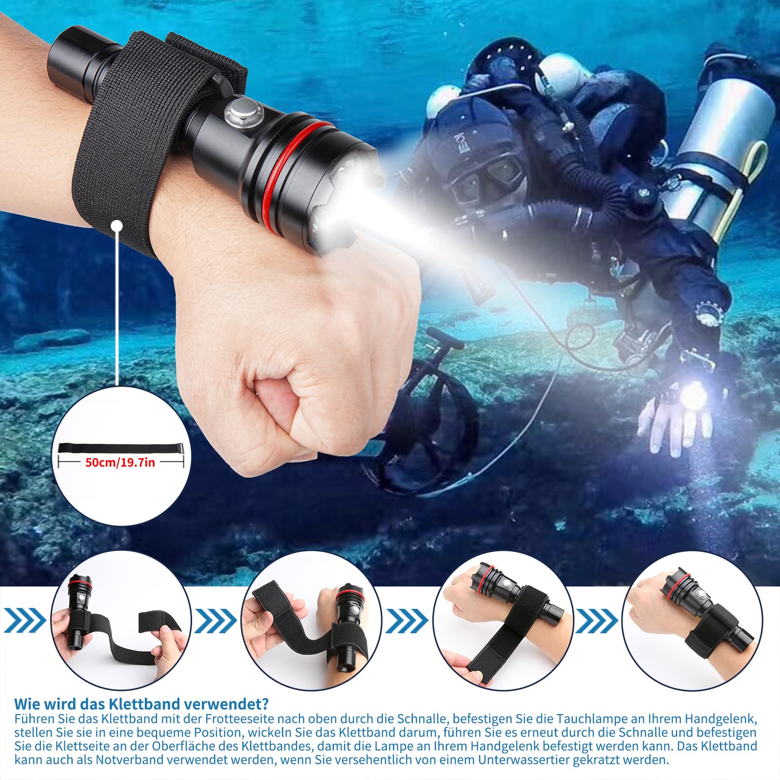 14S Unterwasser Taucherlampe 2000 Lumen – 6 Modi, superhell, USB-C wiederaufladbar, IP68 wasserdicht bis 100m für Nachttauchen, Schnorcheln & Gerätetauchen