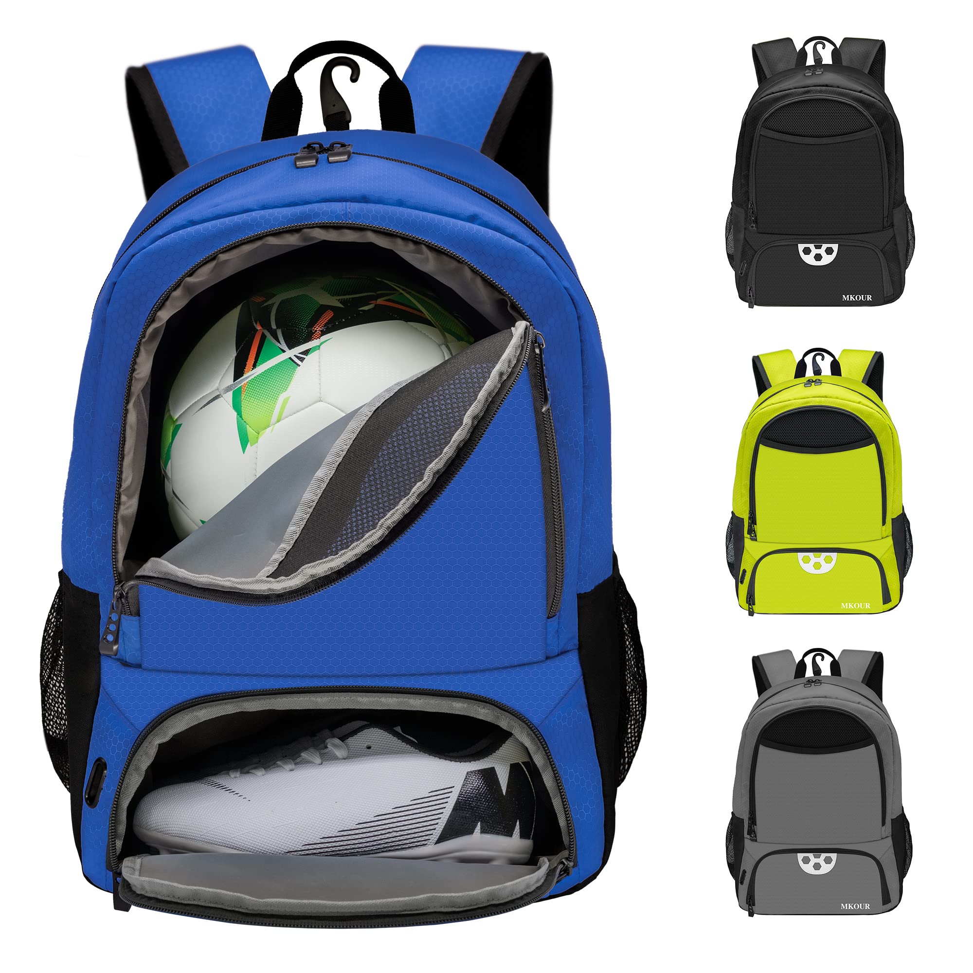 Mkour Soccer Backpack for Football Basketball Volleyball, with Ball Compartment and Holder
