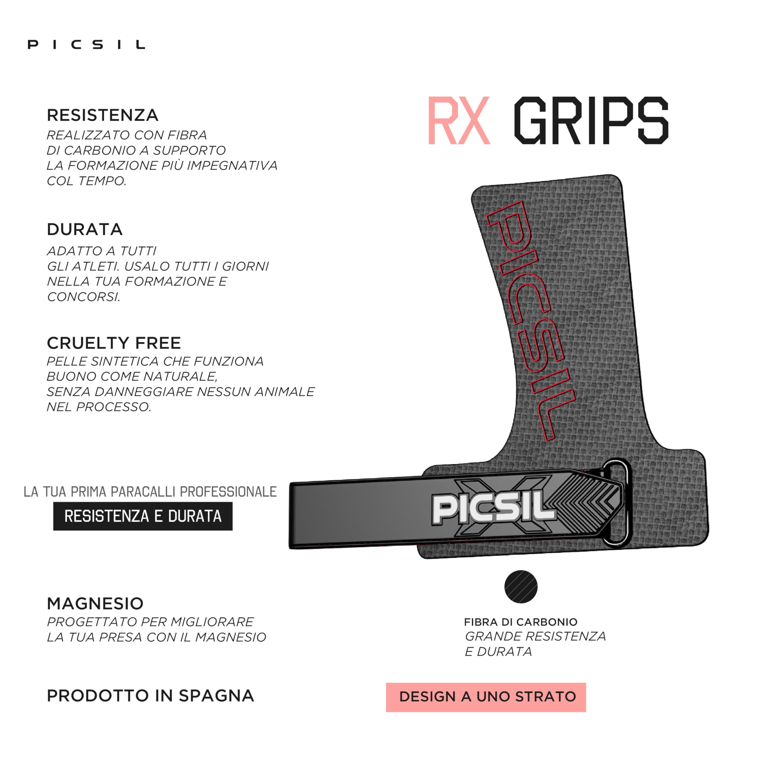 PICSIL RX Grip Pad per Cross Training, Carbon Grip, Manopole Paracalli per Palestra, Box, Sollevamento Pesi, Ginnastica, Prevengono Vesciche e Strappi, Maggiore Resistenza e Protezione, Unisex