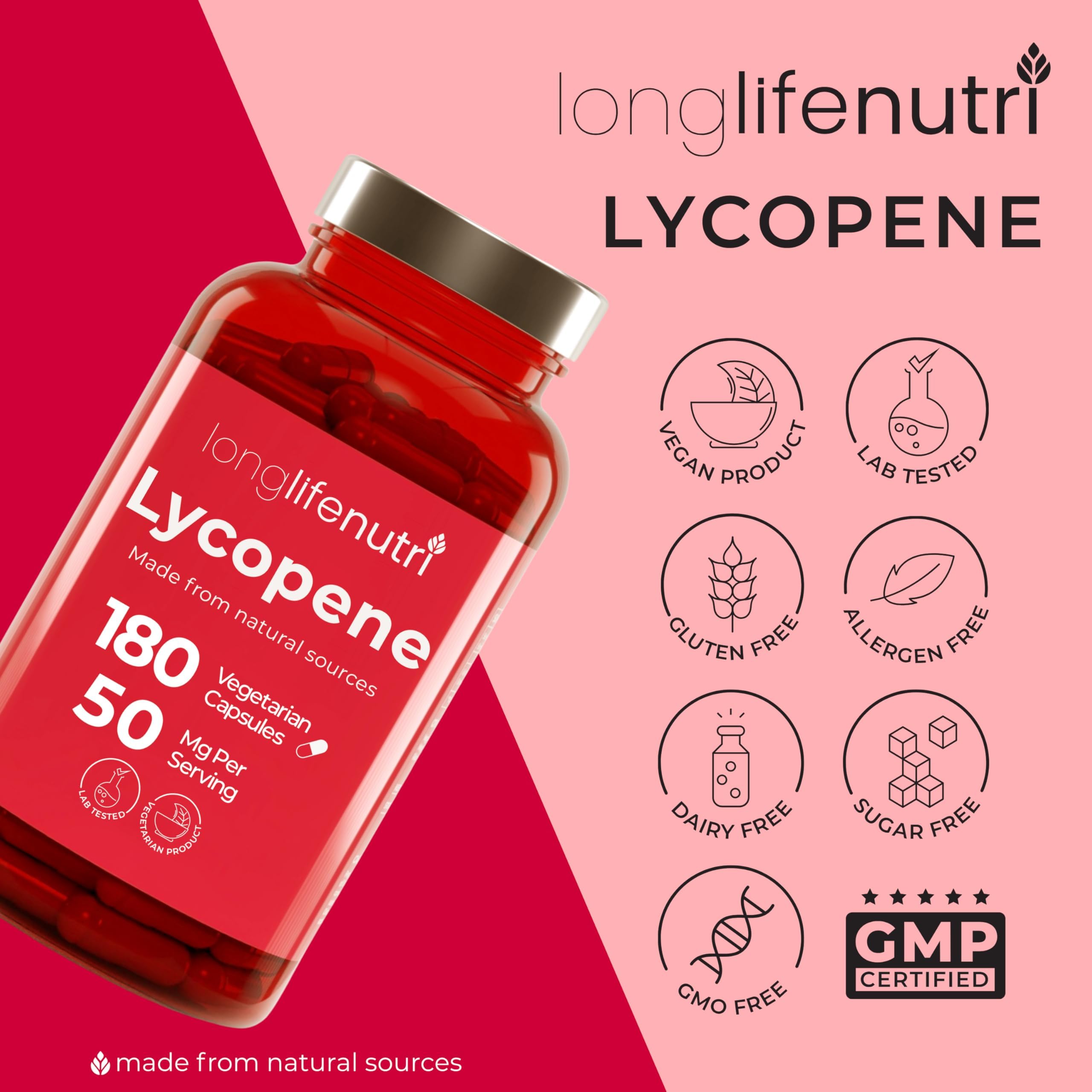 LongLifeNutri Lycopene 50mg, Natural Tomato Extract, 180 Veg Capsules — Amazon image 9