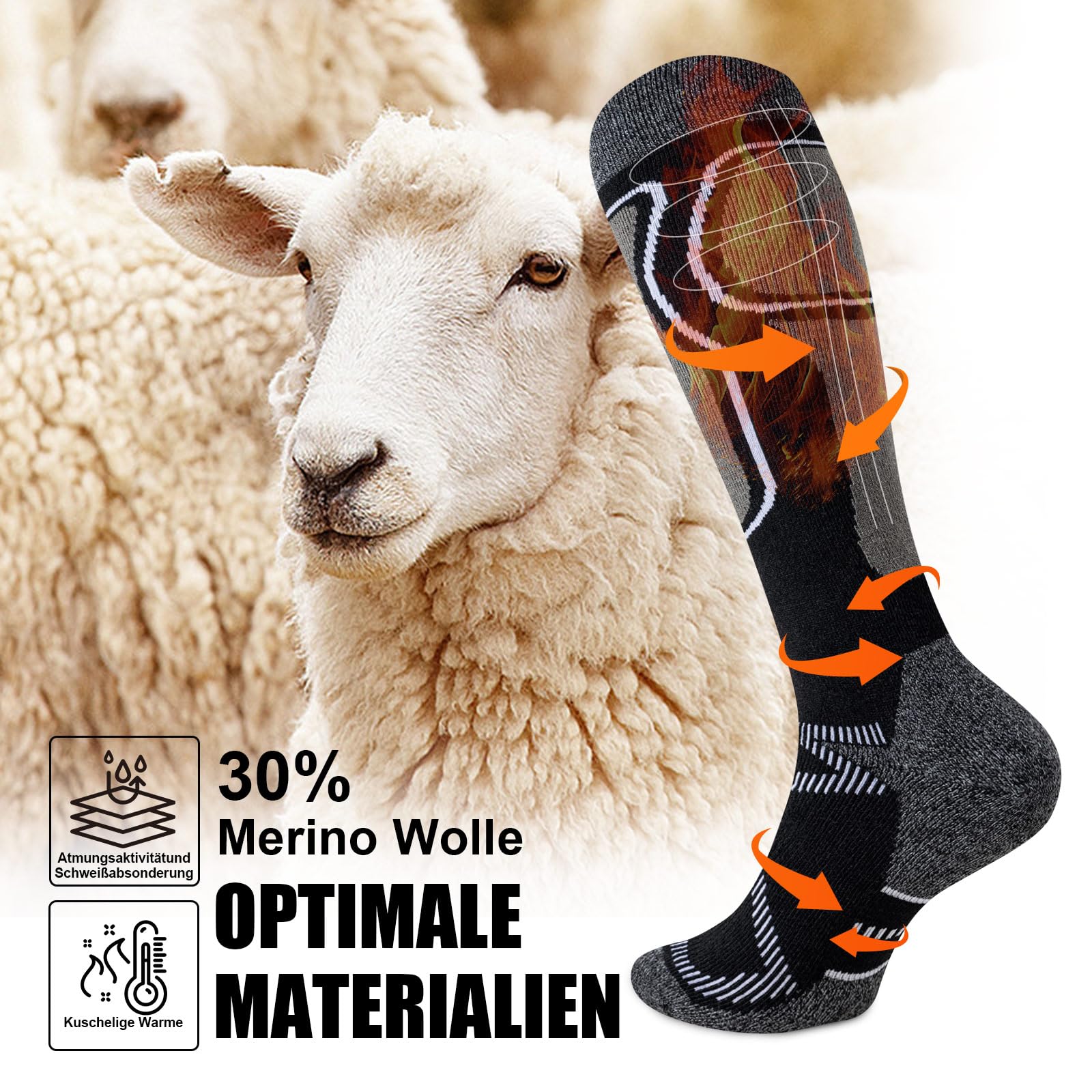 Effeet 2 Paia Calze da Sci in Lana Merino per Uomo Donna, Calze Termiche Calde e Morbide per Inverno, Calzini Lunghe con Imbottitura per Snowboard, Sci, Caccia e Escursioni