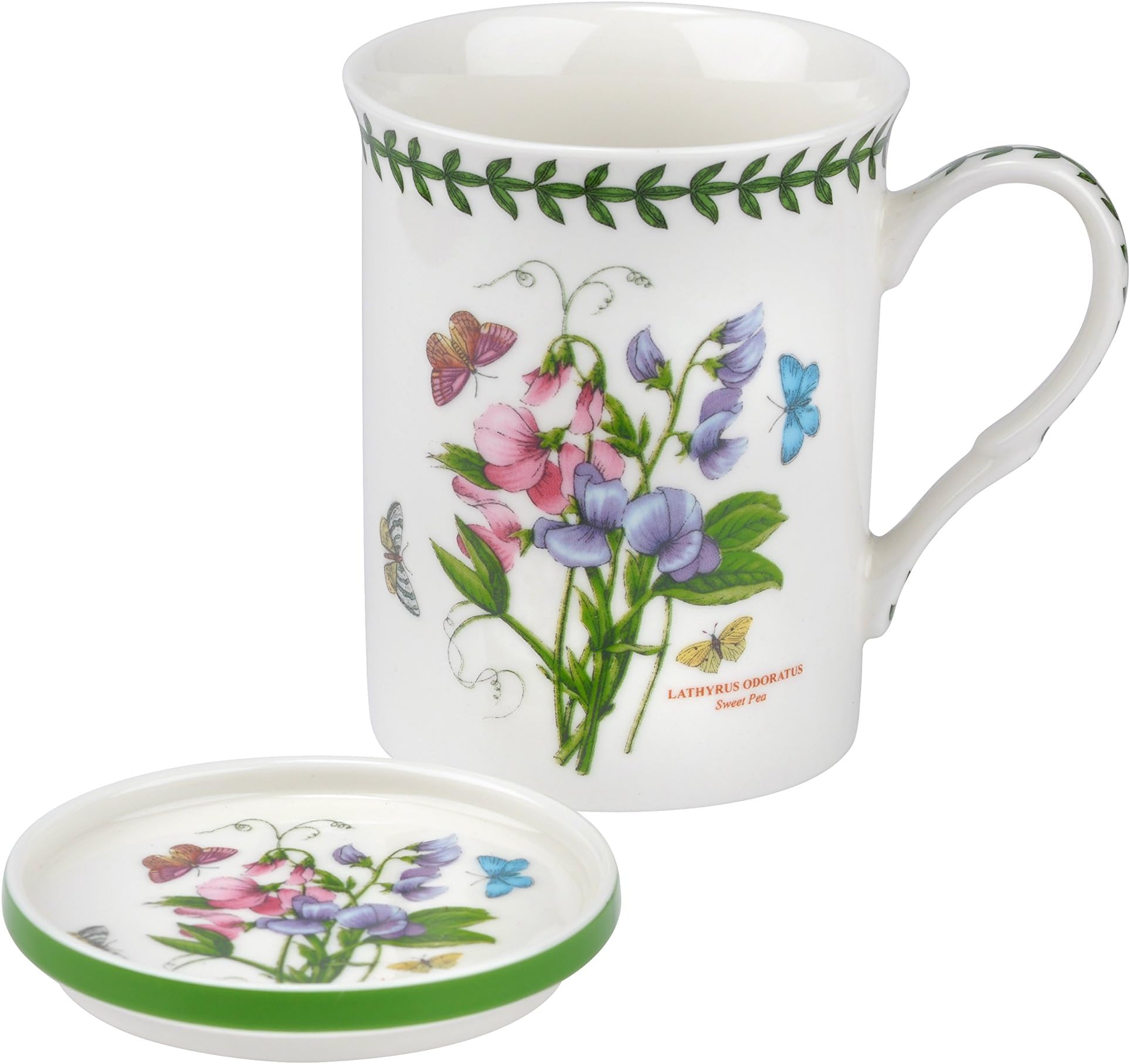 Portmeirion Home & Gifts Sweet Pea Motif Mug and Coaster Set, Porcelain, Multi-Colour, 8.5 x 12 x 10.5 cm