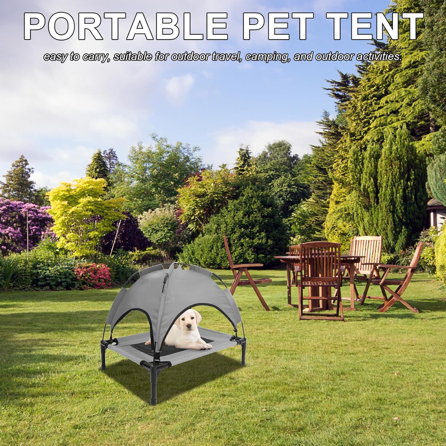 Elevated Pet Tent Bed for Large Dogs and Cats, Portable Outdoor Dog Cot with Waterproof Mat and Moisture Isolation, 60x45x16cm Indoor Outdoor Travel Sleeping Mat