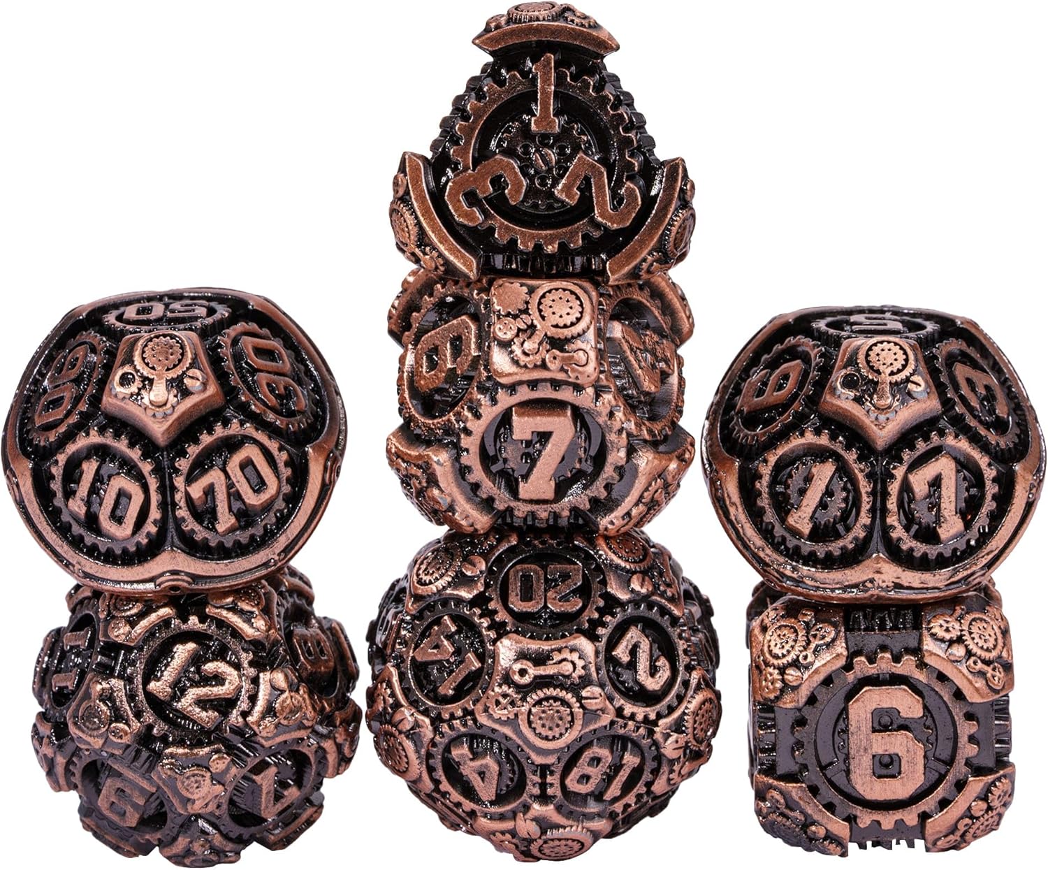 Metal Dice Set D&D, 7-Die DND Dice Metal Gear Dice with Gift Bag for Role Playing Games(Antique Copper)