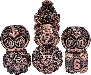 IUSTIDIE Metal Dice Set D&D, 7-Die DND Dice Metal Gear Dice with Dice Gift Bag for DND Dungeons and Dragons Role Playing Games(Antique Copper)