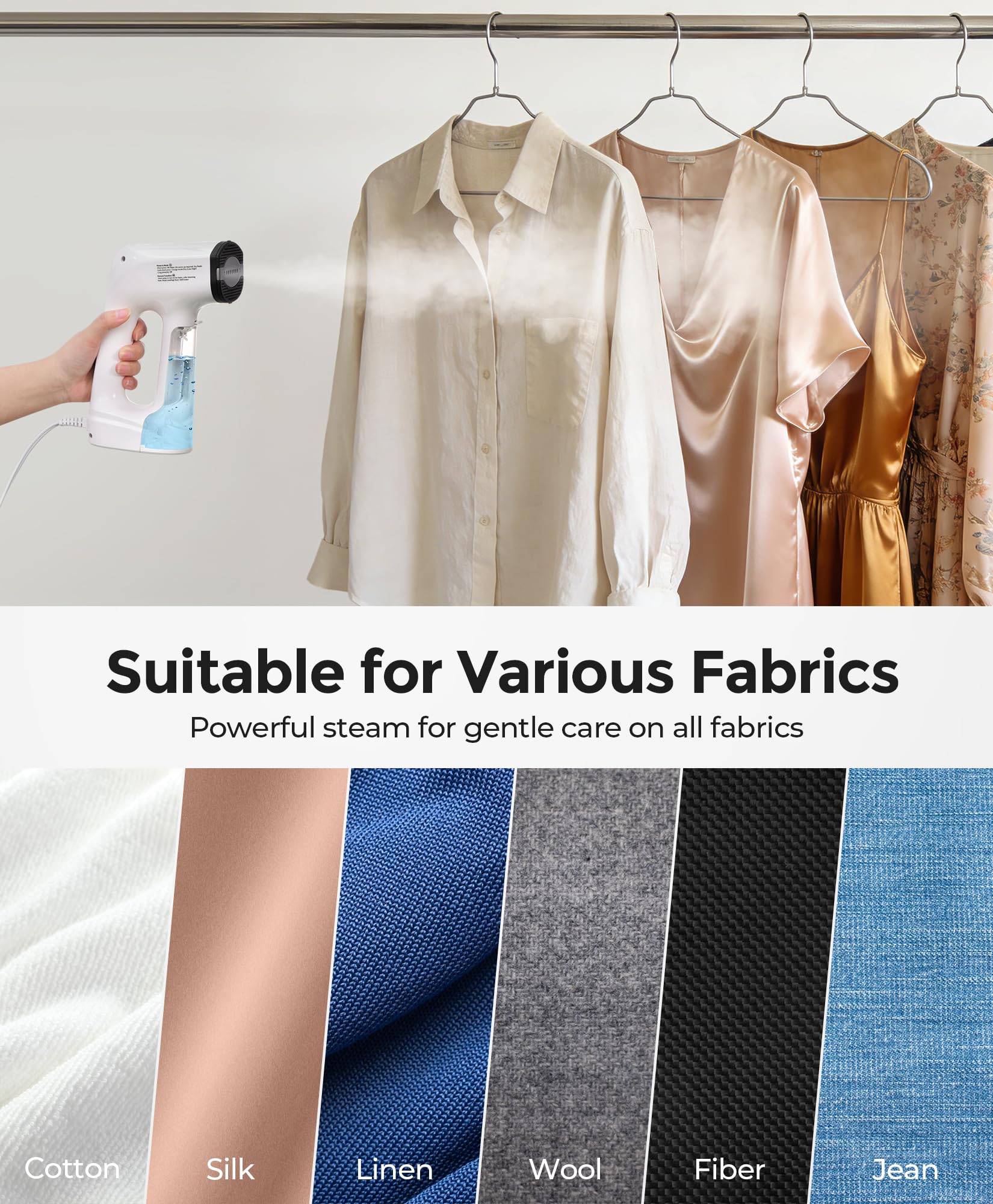LyriFine Vacuum Steamer for Clothes, 3500Pa Suction Clothes Steamer Handheld, 2-in-1 Steamer&Iron Garment Steamer, 3 Modes& 360° Leak-proof Technology Fabric Steamer for Wrinkle Removal (for 110-120V) — view 8