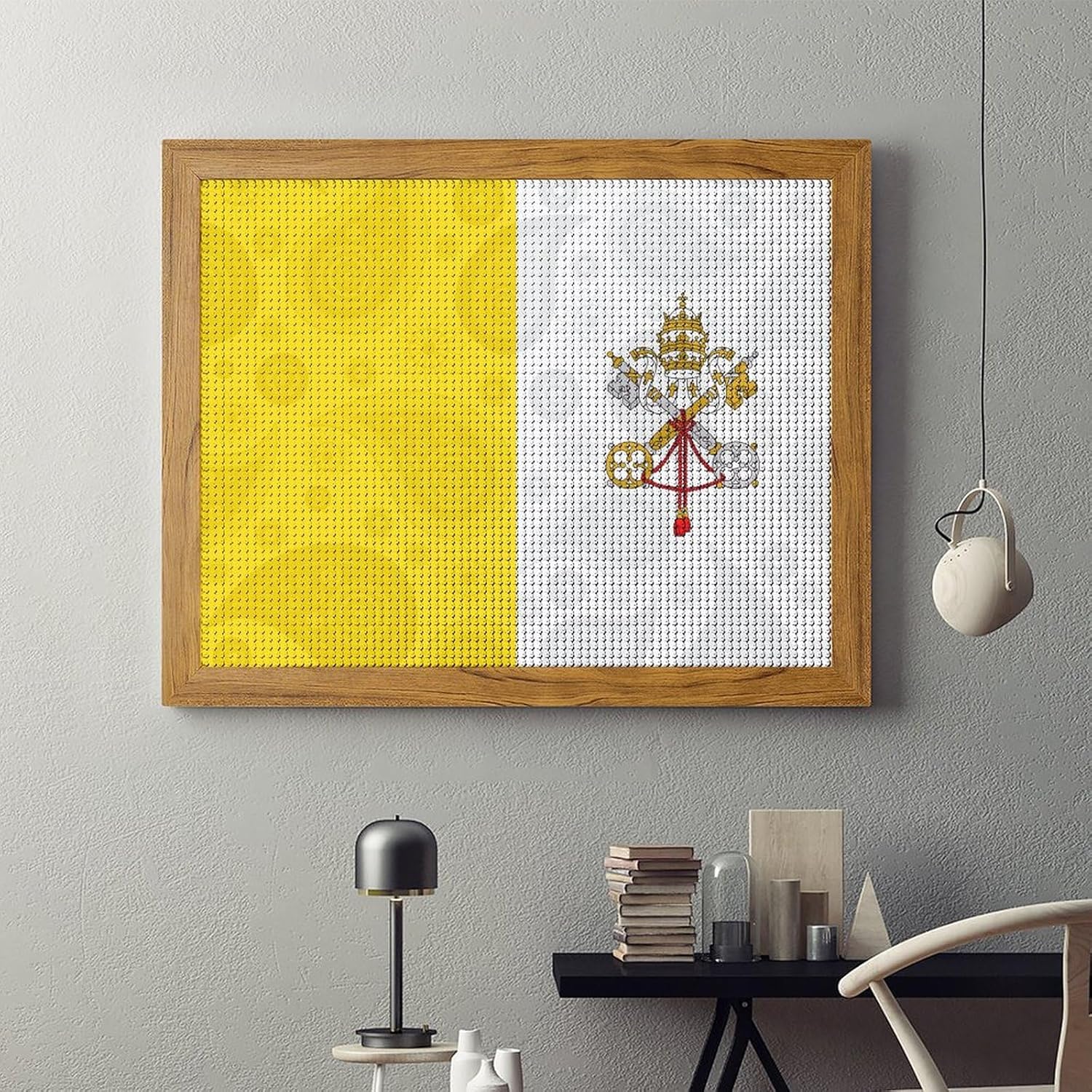 Vatican City Flag Paisley Printed Diamond 5D Painting Kit 16x20in DIY Full Drill Craft with Tools for Home Wall Decor Gift Yellow Wood 50 * 40cm