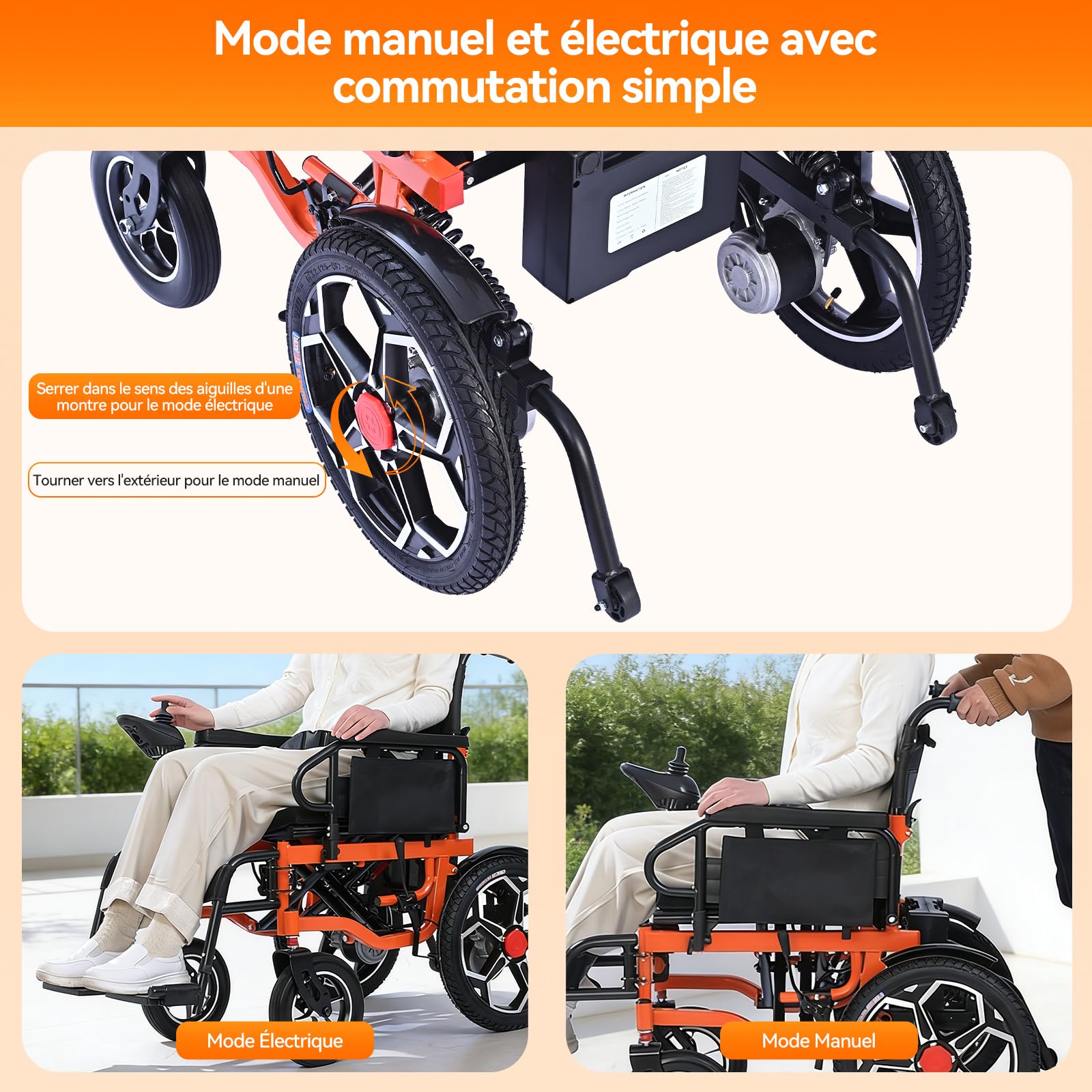 D09 Fauteuil roulant electrique pliable lourd à largeur élargie, pour 150KG, 30KM fauteuil handicapés électrique Stable,Chaise roulante électrique avec 42CM pneus gonflables amortisseurs