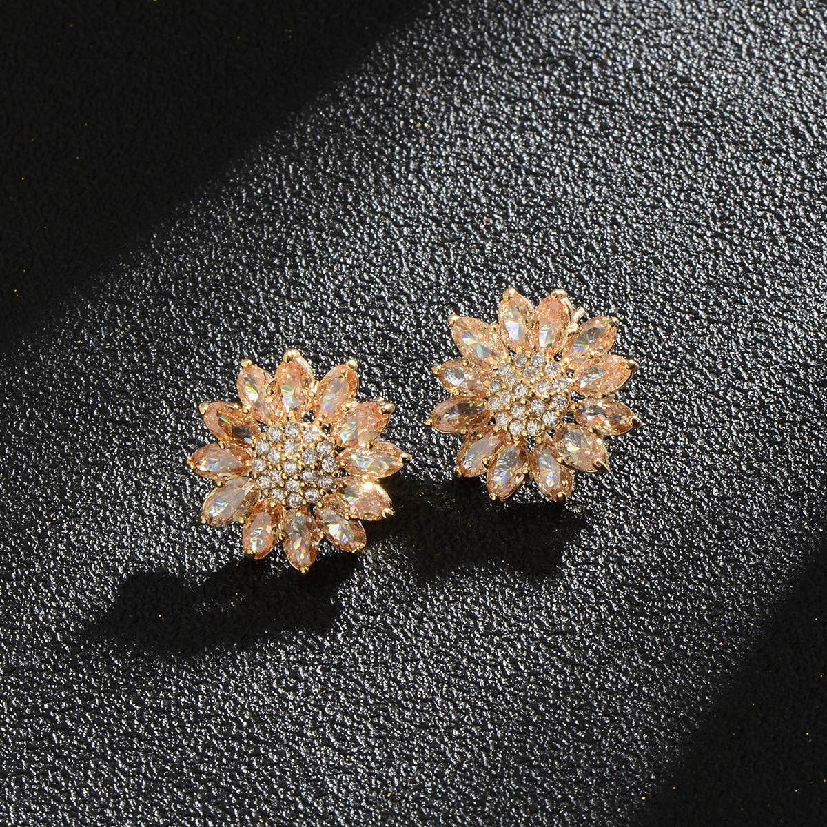 Crystal Flower Burst Stud Earirings - Big Sterling Silver CZ Cubic Zirconia Rhinestone Daisy Sunflower Floral Cluster Studs Bridal Wedding Party Prom Costume Jewelry for Bride Bridesmaids Women Birthstone Birthday Gift - Image 8